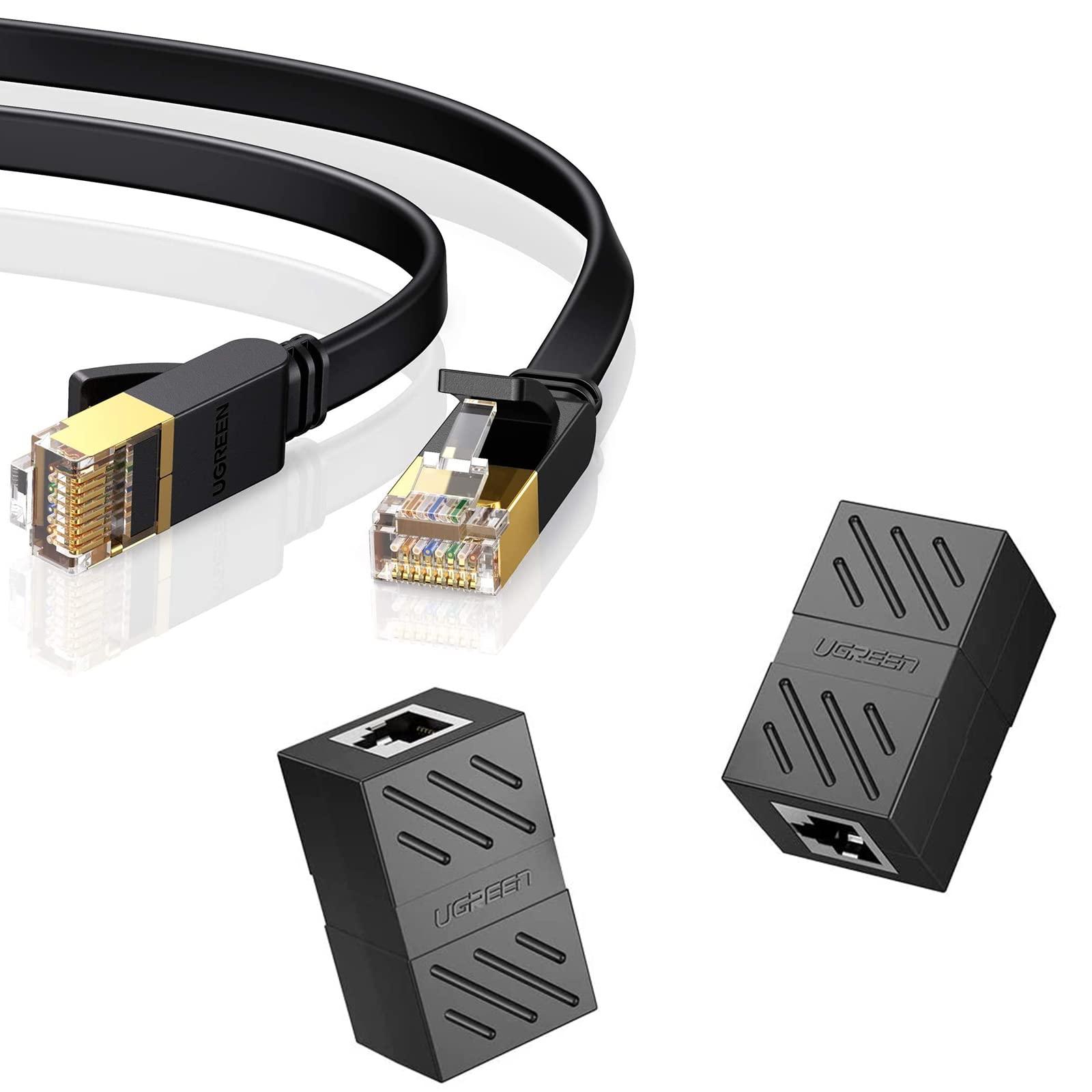 UGREEN UGREEN RJ45 Coupler 2 Pack in Line Coupler Cat7 Cat6 Cat5e Ethernet Cable Extender and Cat7 High-Speed Flat Gigabit RJ45 LAN Cable 10Gbps Compatible for Gaming PS5 PS4 PS3 Xbox PC Laptop Modem Router