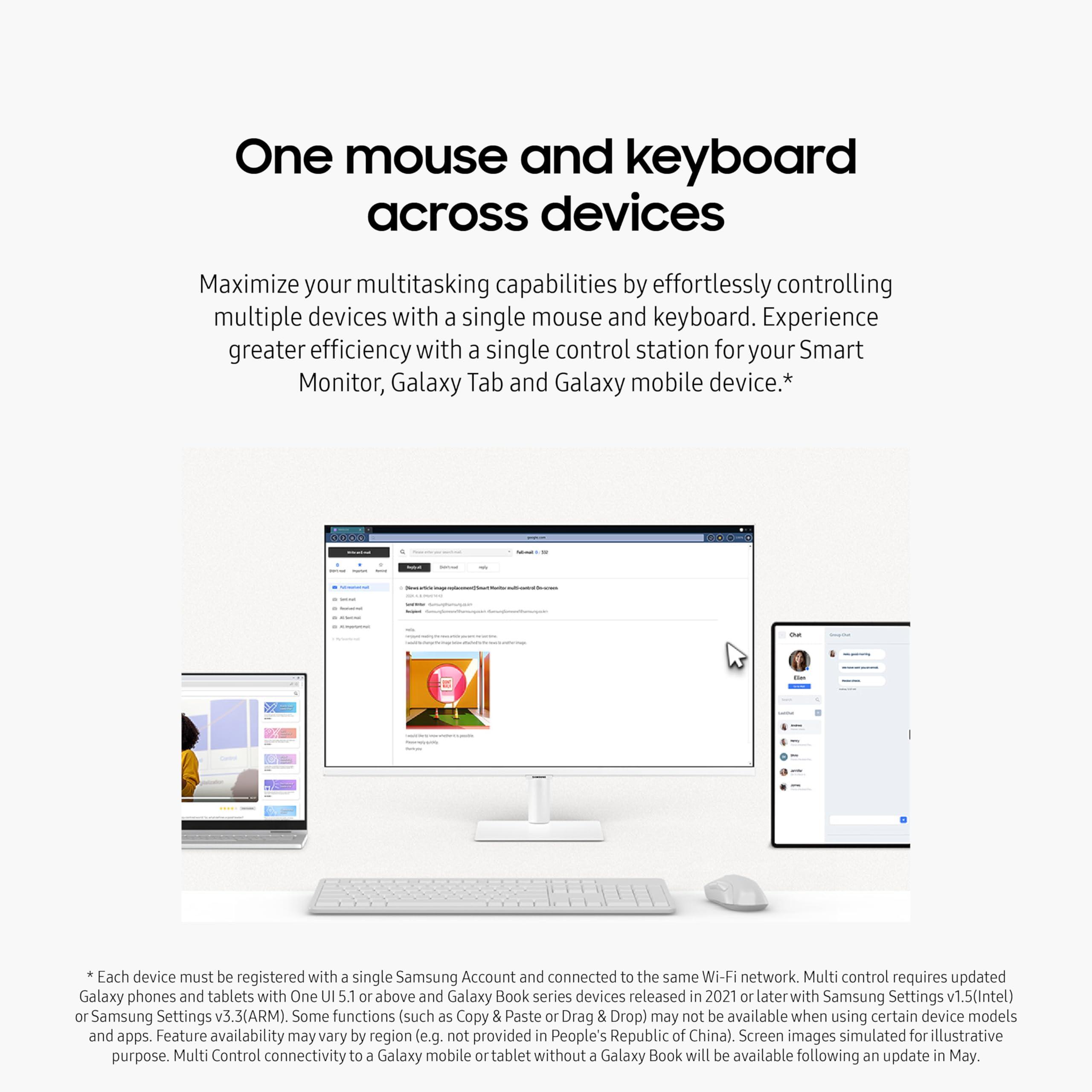 Samsung SAMSUNG 32-Inch M7 (M70D) Series 4K UHD Smart Monitor with Streaming TV, Speakers, HDR10, USB-C, Multiple Ports, Gaming Hub, SolarCell Remote, Vision Accessibility Tools, LS32DM703UNXZA, 2024, White