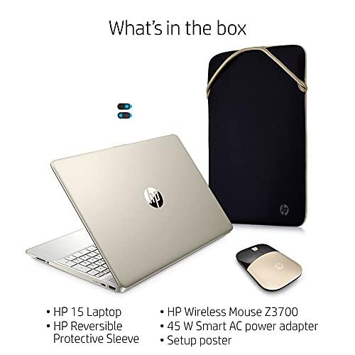 HP HP 2021 15.6" HD Laptop Computer, AMD Athlon Silver N3050U, 4GB RAM, 128GB SSD, HDMI, USB-C, Webcam, Windows 10 S with Office 365 for 1 Year, Mouse, Sleeve + YSC Accessory (Gold)
