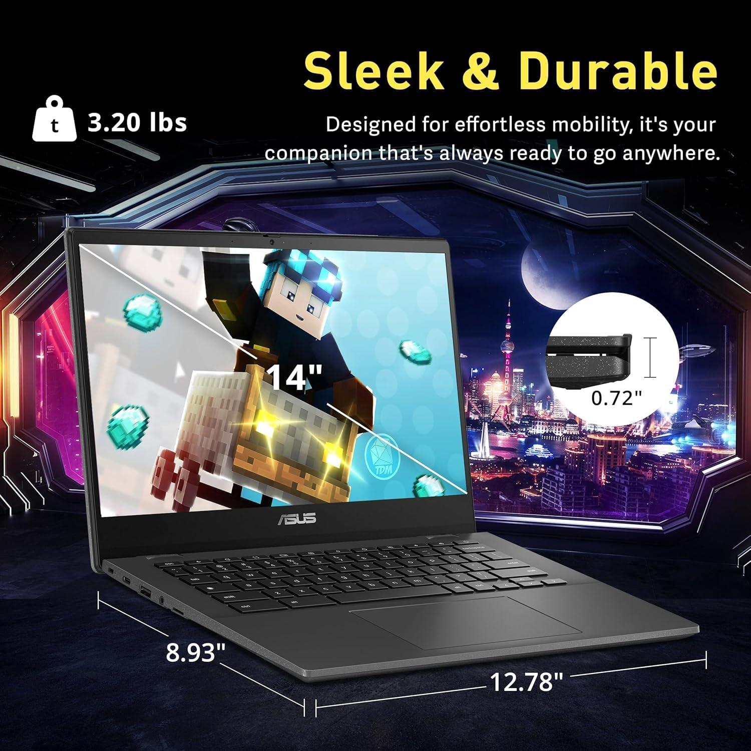ASUS ASUS-Chromebook Laptop-Google Chrome - 8Core MediaTek Kompanio 520-14 inch FHD Display - USB C - Wi-Fi 6 - Long Battery Life - Student - 2024 (4GB RAM | 96GB Storage)