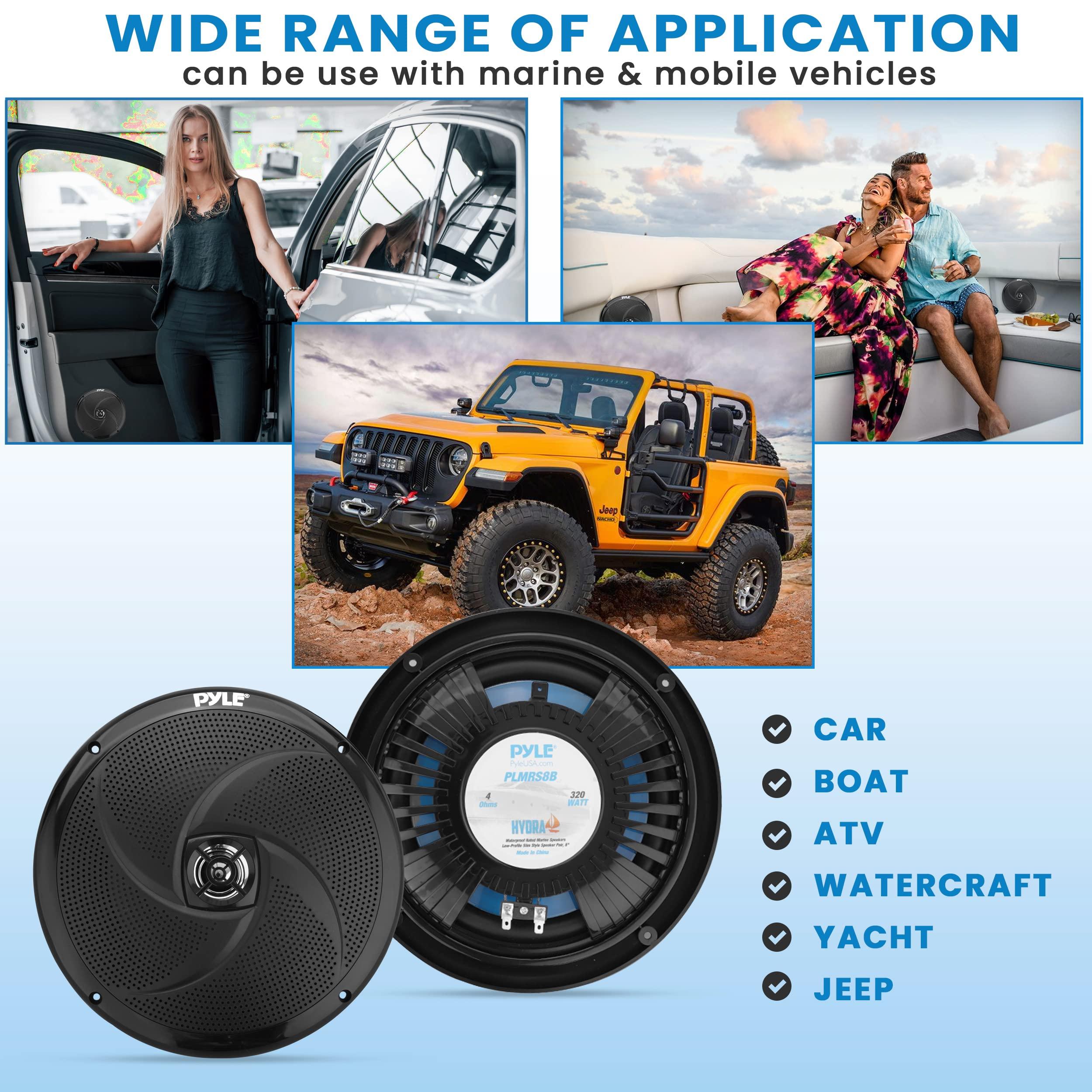 Pyle PyleUsa Marine Vehicle Speakers - Dual 2-Way 320W 4 Ohm Low Profile Waterproof Car Component Speaker System, 8 Oz Magnet, Voice Coil, for Custom Audio Boat, Truck, Watercraft, Mobile, Off-Road (Black)