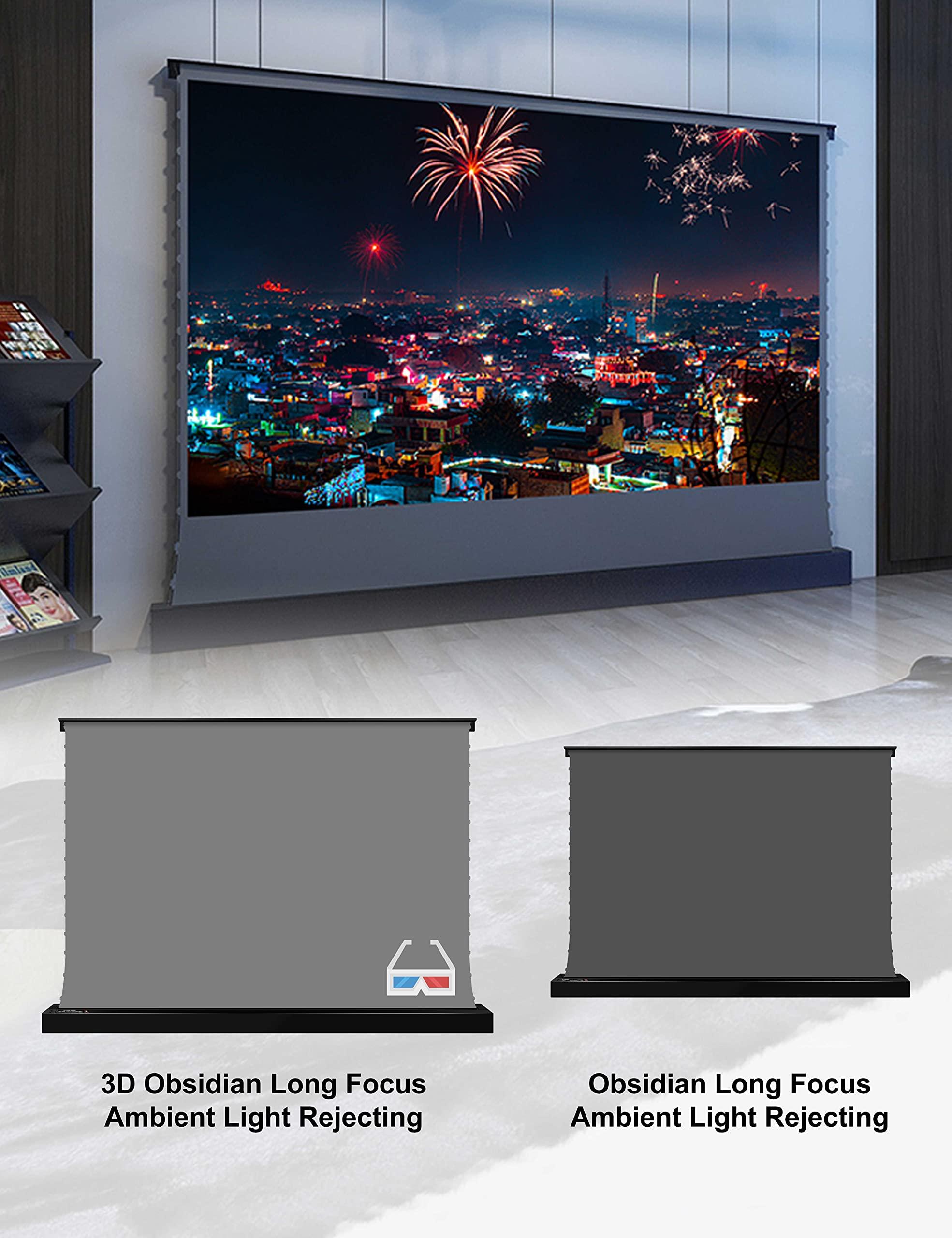 VIVID STORM SINCE 2004 VIVIDSTORM-Movice Screen,3D Long Focus Ambient Light Rejecting Screen, Motorized Floor-Rising Projection Screen,Compatible with Lumen up to 1800ANSI of Normally Projector, VSDSTALR84H-3D