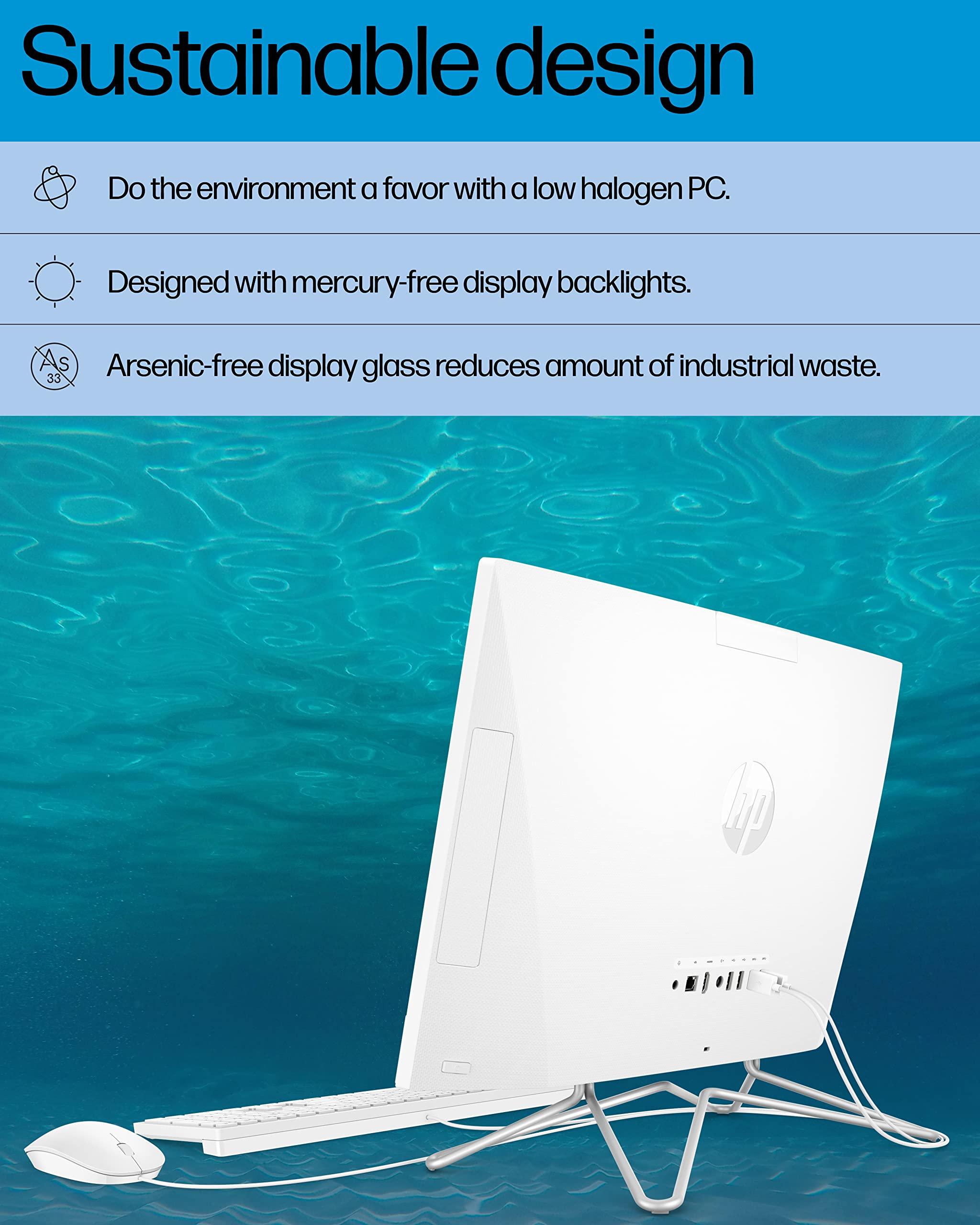 HP HP All-in-One PC Desk Computer, 21.5" Full HD Micro-Edge Display, AMD Ryzen 3 Processor, AMD Radeon Graphics, 8GB SDRAM, 256GB SSD, Windows11 Home OS, Bluetooth, and Wi-Fi (22-dd0032) (Renewed)