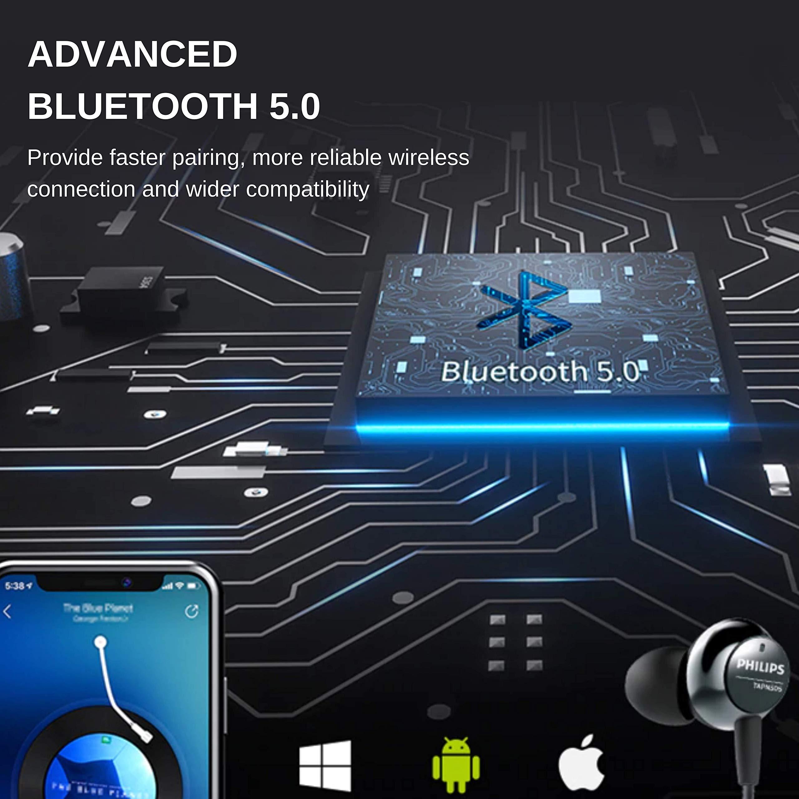 Philips Audio Philips Bluetooth Neckband Headphones, Wireless Earbuds IPX5 Waterproof Sport Earphones, Lightweight, Deep Bass with Vibration Call Alert Neckband