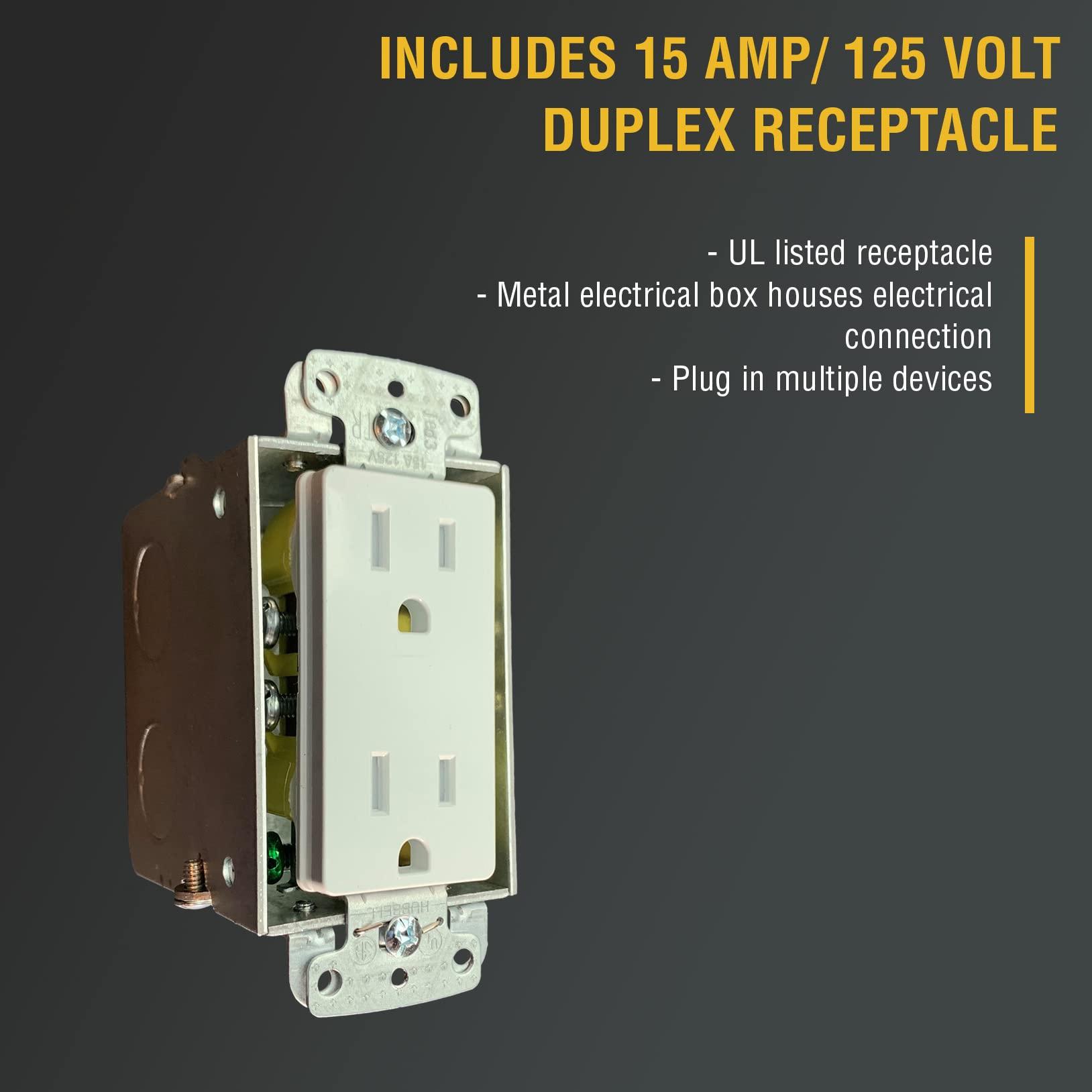 DATA COMM DataComm Electronics 45-8011-1P Multi-Functional Recessed Media Box with Integrated Duplex Power Receptacle For Seamless Home & Office Connectivity Solutions, In Wall Box, Hides TV Outlet & Cables