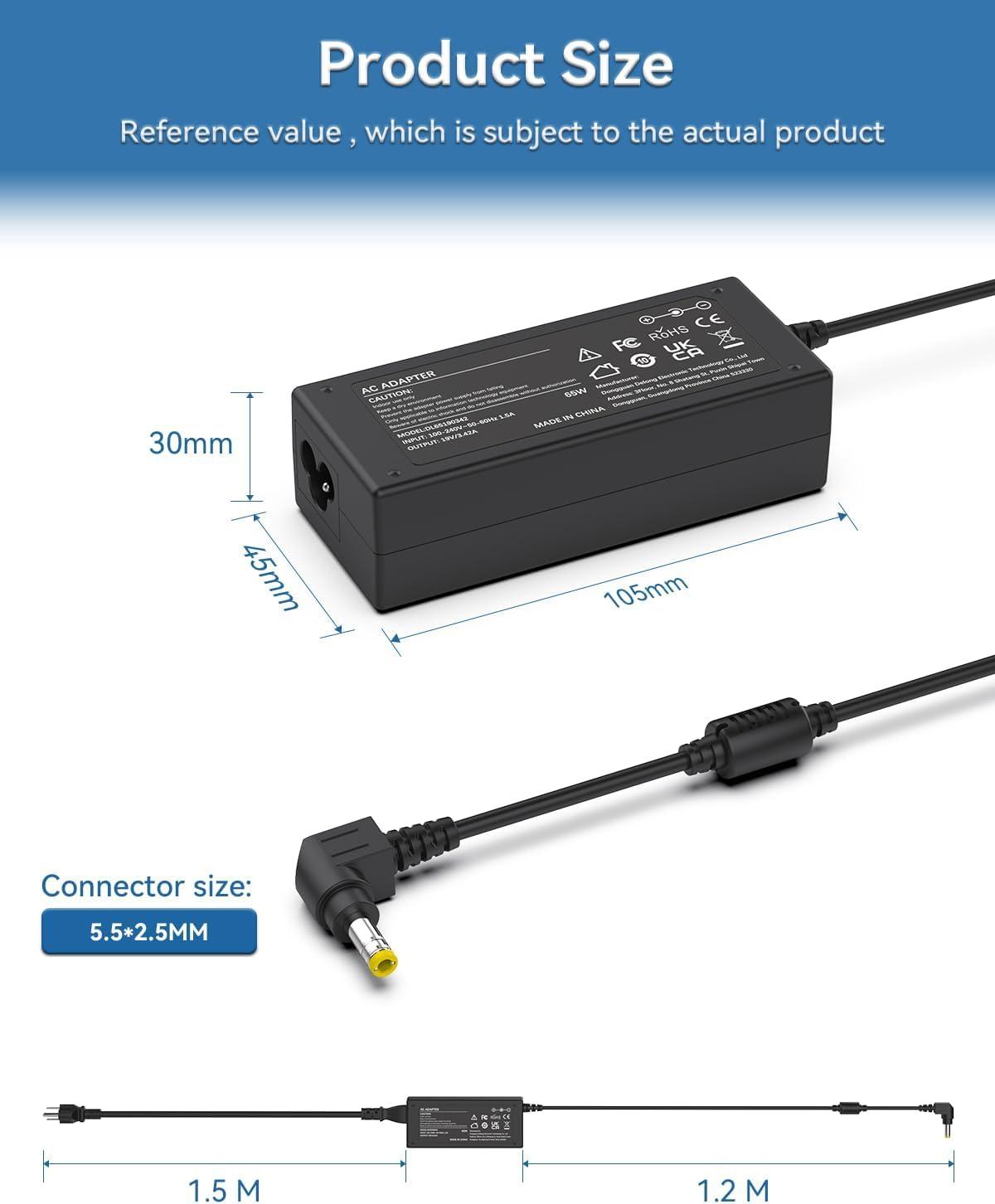 LJO-EEIH 19V Power Adapter for HP Monitor 20\" 21.5\" 23\" 23.8\" 25\" 27\"; 27xw 27xi 27er 23es 27es 25 24ea 25xw 25bw 25xi 22cwa 23xi 23bw 20xi Power Supply Cord Replacement