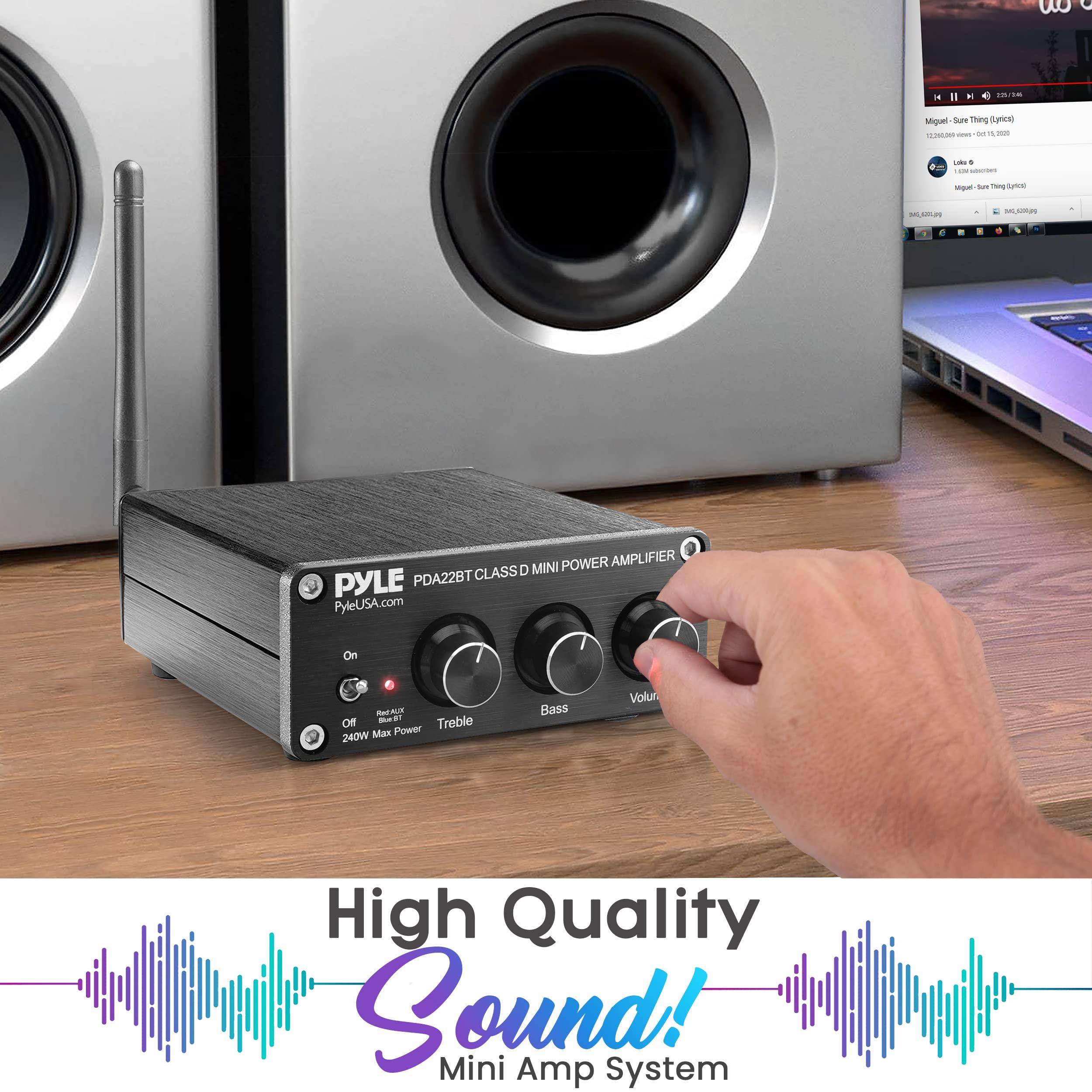 Pyle Pyle Compact Powerful Home Audio Amplifier Receiver Mini with Bluetooth 5.0 Desktop Blue Series 2 x 100 Watt for Home Speakers w/Bass &Treble Control - PDA22BT