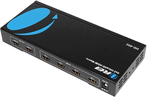 OREI OREI 4K HDMI Matrix Switch 4 X 2, Switcher 18G UltraHD with Arc Supports Upto 4K @ 60Hz & 1080P IR Remote Control - Full Matrix Selection (UHD-402)