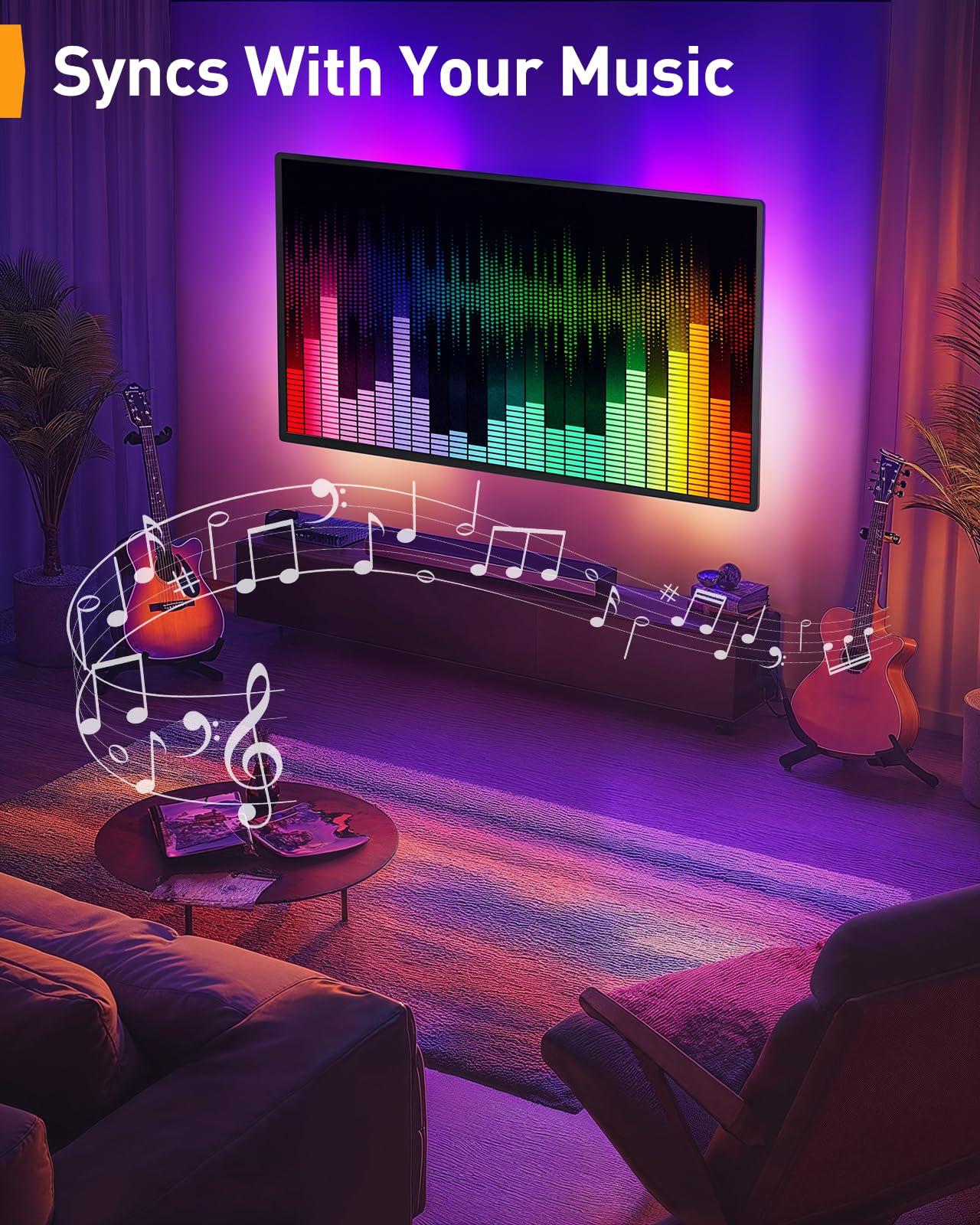 Perlegear Perlegear Pre-Assembled TV Wall Mount with LED Lights for 26-65 inch TVs up to 99 lbs, Max VESA 400x400mm, Swivel, Extension, Tilt, TV Backlights with Music Sync, Fits 16/12 Wood Studs, PGMF20