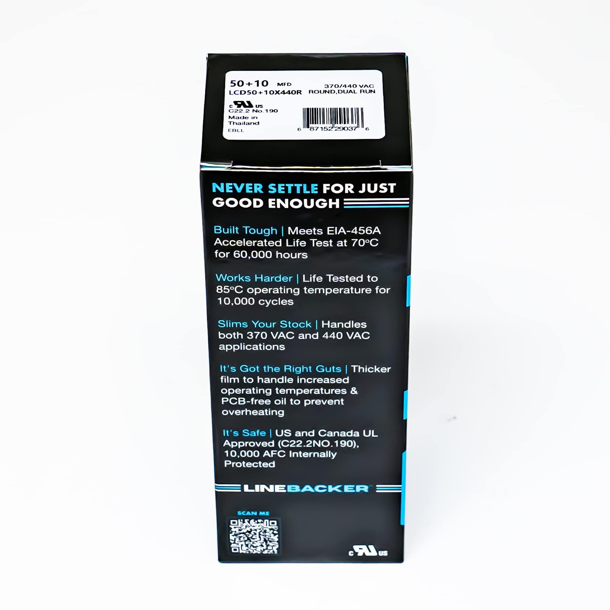 Supco Supco Capacitor Round Dual Run 50 + 10 uf 370/440 Volts for HVAC Motors Compressors LCD50+10X440R Linebacker