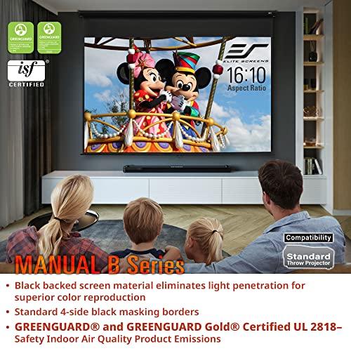 Elite Screens Elite Screens Manual B 125-INCH Manual Pull Down Projector Screen 1:1 Diag 4K 8K 3D HD Home Movie Theater Slow Retract Mechanism, M125S