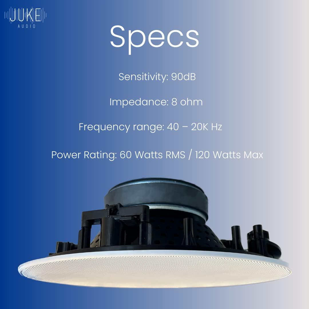 JUKE AUDIO JUKE AUDIO Sky Speaker | Pair of 8" in-Ceiling Speakers | 2-Way Sound Coverage with Woofer & Pivoting Tweeter | Flush Mount Design | Multi-Room Audio System