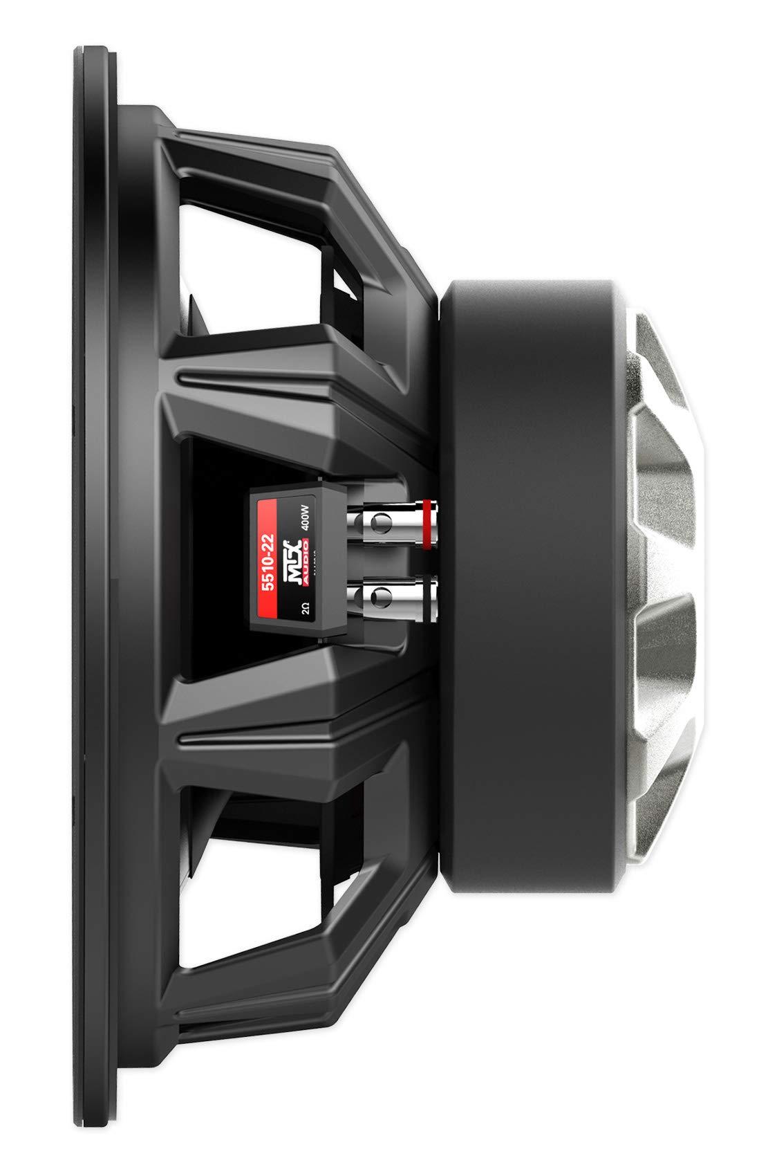 MTX MTX (2) 5510-22 10" 800 Watt Peak/400 Watt RMS DVC 2-ohm Car Subwoofer Bundle with Rockville dB13 3000 Watt Peak/750w RMS Mono 2 Ohm Car Amp and RWK41 4 Gauge Car Amp Wiring Kit (4 Items)