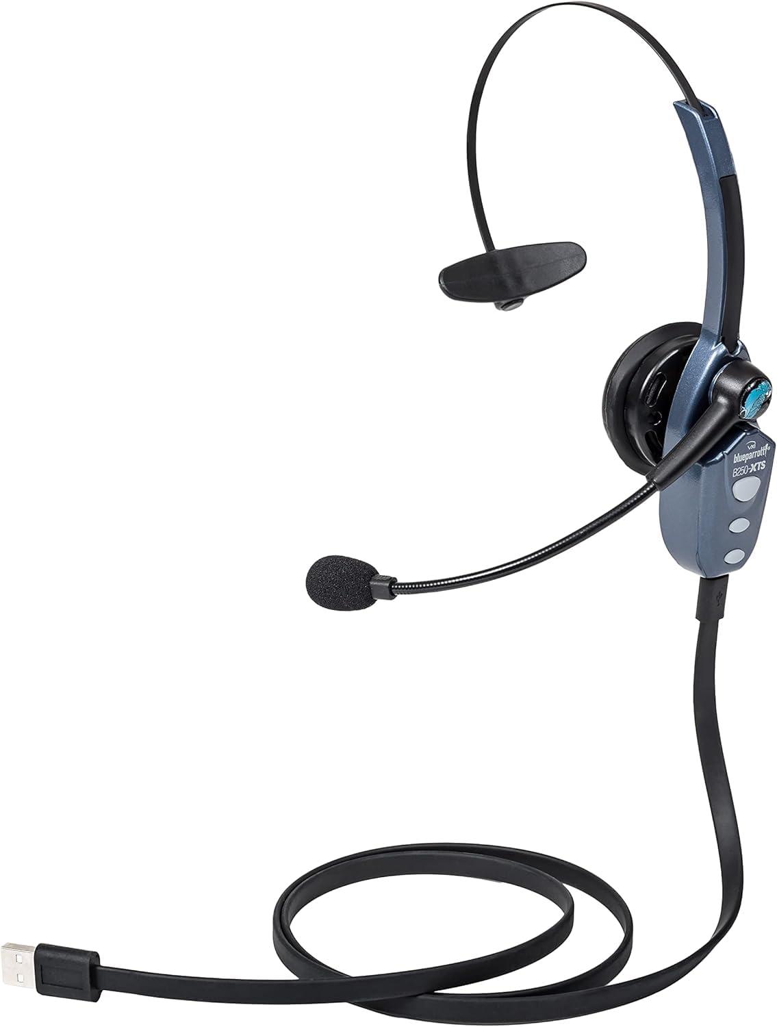 BlueParrott BlueParrott B250-XTS Mono Bluetooth Wireless Headphones 91% Noise Canceling Over Head Trucker Headset with Mic, Lightweight Design with Adjustable Headband, 20 hrs. Talk Time, Blue