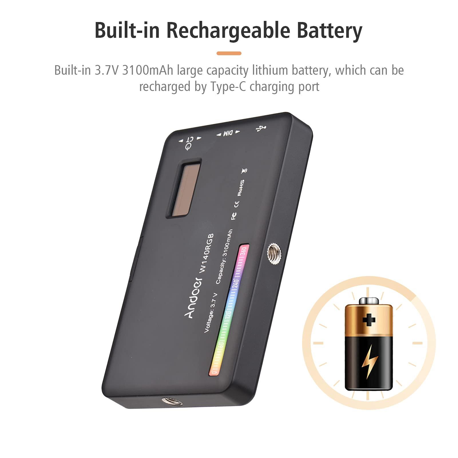 Andoer Andoer W140 RGB LED Video Light, LED Camera Light Panel 2500K-9000K Dimmable Rechargeable Photography Fill Light for Vlog Live Streaming Video Conference YouTube Tiktok