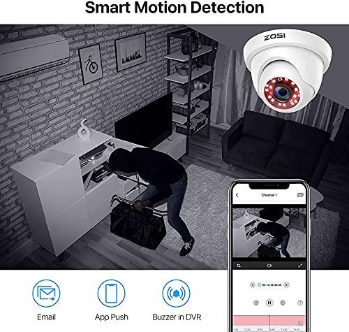 ZOSI ZOSI H.265+ 1080P Security Camera System,8CH 5MP-Lite CCTV DVR and 4pcs 1080P 1920TVL Wired Outdoor Indoor Surveillance Dome Camera with 80ft Night Vision (No HDD) (Renewed)
