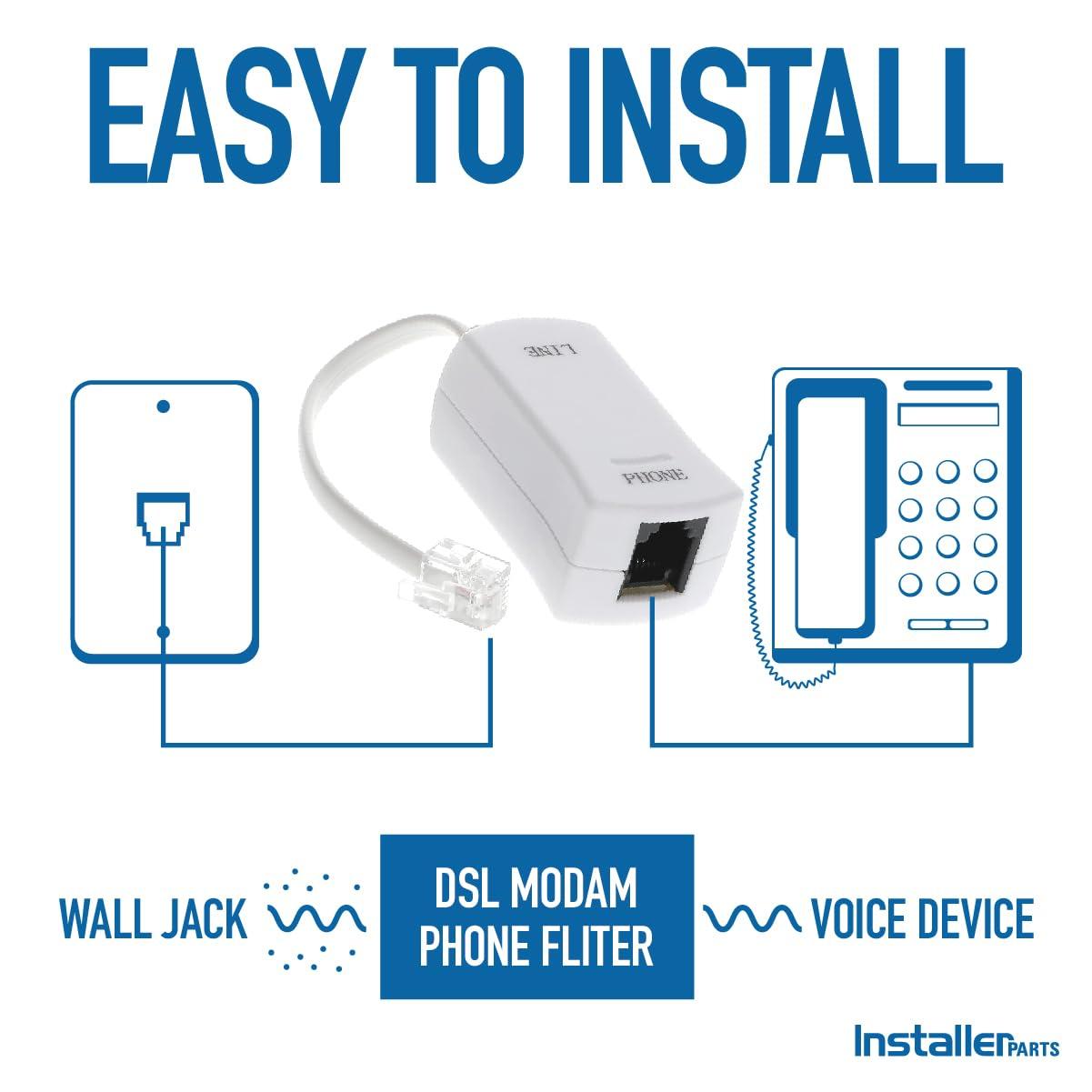 InstallerParts InstallerParts DSL Modem Phone Filter - for Interference Elimination and Static Noise Blocker | for Answering Machine, Fax Machine, Telephones Landline Cordless | 10 Pack, White DSL Phone Filter