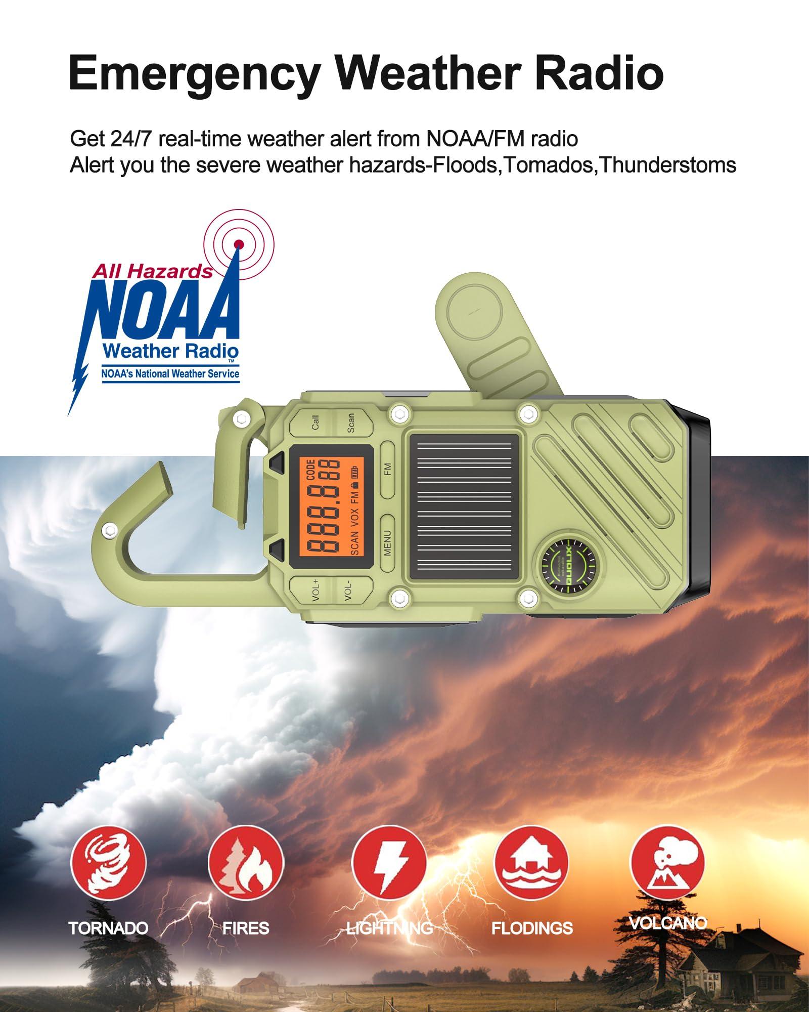 QUOLIX Rechargeable Adult Walkie Talkie with Emergency Solar Hand Crank Charging with FM/NOAA,Weather Alert,LED Flashlight-USB Charging and SOS Siren Long Range 2 - (Way Radio)