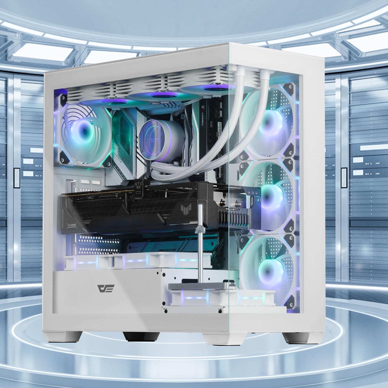 darkFlash darkFlash ATX Mid-Tower PC Case, Pre-Install 4 PWM ARGB Fans Computer Case, Full View Dual Tempered Glass Gaming PC Case, Type C Port, Supports up to 360mm Water Cooling Radiator,White(DS900)