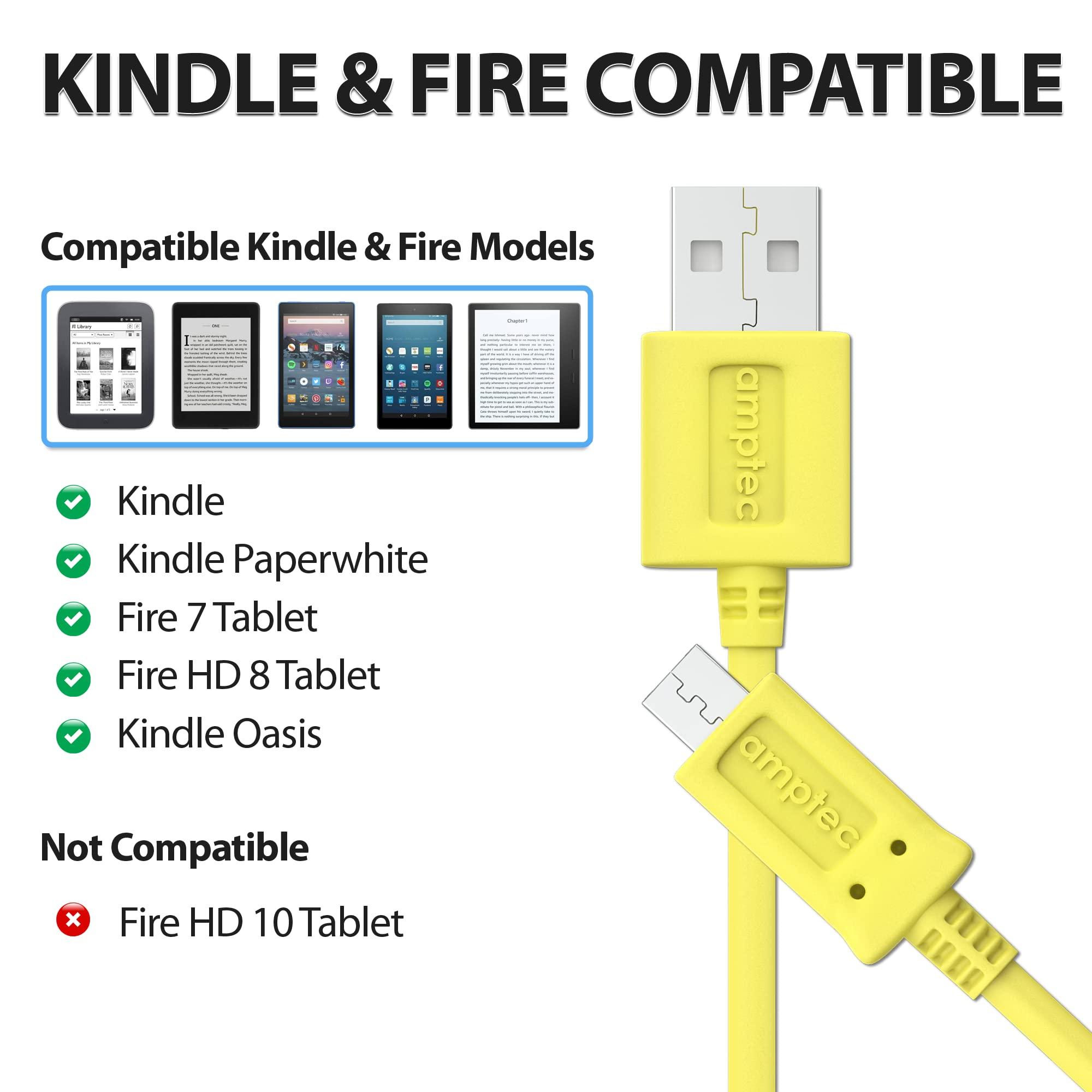 Amptec Replacement Charger Cable for Kindle - Micro USB Connection - USB Charging Cable - Supports Kindle E-Readers, Kindle, Paperwhite, Oasis, Fire 7 Tablet, Fire HD Tablet with Micro USB Port (1 Pack)
