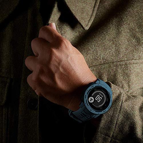 Garmin Garmin Instinct, Rugged Outdoor Watch with GPS, Features GLONASS and Galileo, Heart Rate Monitoring and 3-Axis Compass, Lakeside Blue (Renewed)