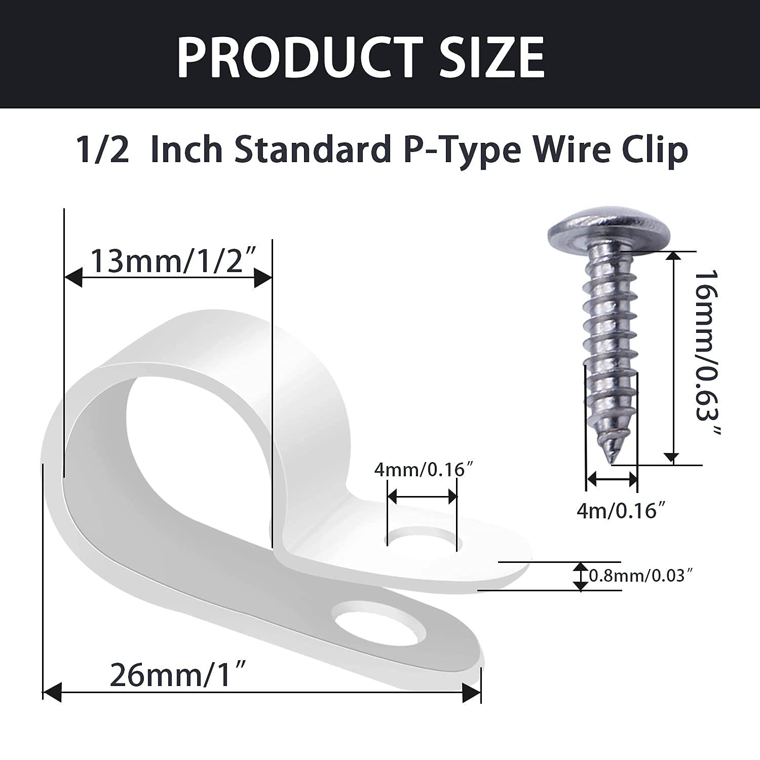 mankk mankk 50PCS 1/2 Inch Rope Light Clips P-Style Mounting Clips Plastic Cable Clamps with Compatible Stainless Steel Pan Head Phillips Screws for Wire Management M-030-W-LS