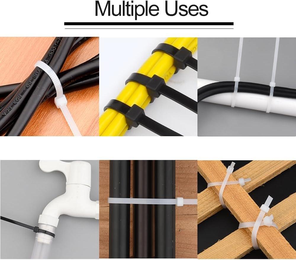 PLWCAMI White Zip Ties 8 Inch (1000 pack) Heavy Duty Self Locking clear Zipties Tensile Strength 40 Pound Clear Industrial 8\" Cable Ties Wraps for Home Office Garden Fence Garage indoor outdoor