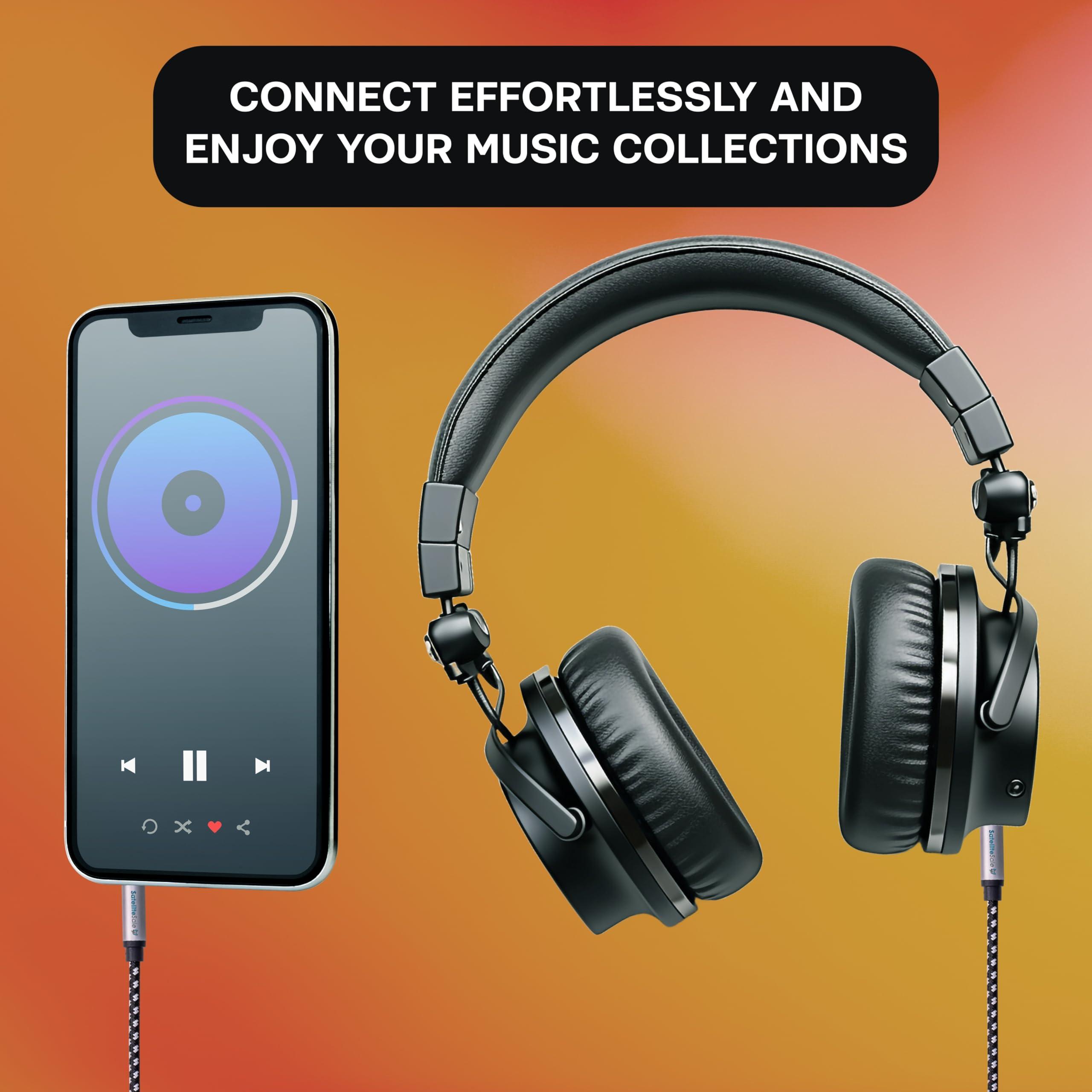 SatelliteSale SatelliteSale Auxiliary 3.5mm Audio Jack Male to Male Digital Stereo Aux Cable Universal Wire Black/White Nylon Cord 6 feet