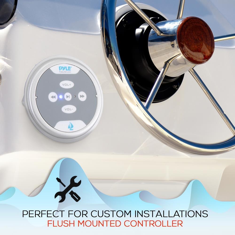 Pyle Pyle Waterproof Bluetooth Marine Amplifier Receiver - Weatherproof 2 Channel Wireless Amp for Stereo Speaker with 600 Watt Power, Wired RCA, AUX and MP3 Audio Input Cable, Silver