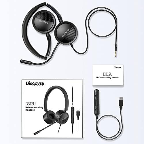 Discover Discover D312U Dual Speaker Headset with USB and 3.5mm Connection- Compatible with Computer Apps Like Microsoft Teams, Zoom, RingCentral, Cisco, Avaya and Cell Phones with a 3.5mm Port