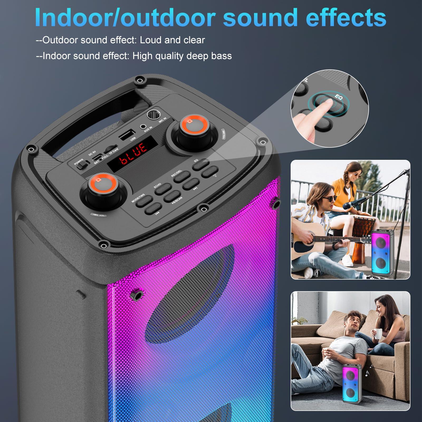 TAMPROAD TAMPROAD Bluetooth Speaker, 80W Peak Wireless TWS Portable Outdoor Party Speakers with Subwoofer, Deep Bass, LED Colorful Lights, Loud Stereo Sound Boombox with Radio for Home, Camping, Travel