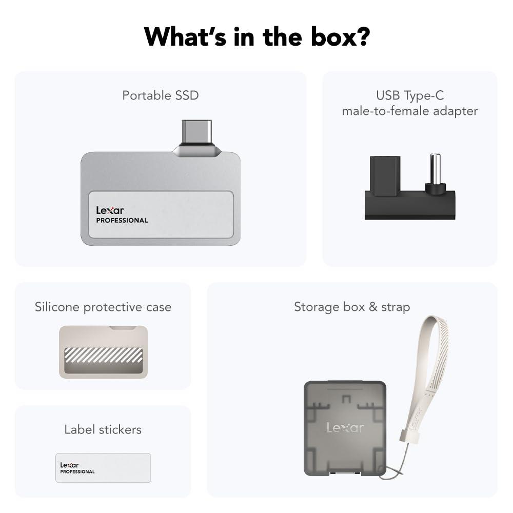 Lexar Lexar 1TB Professional Go Portable SSD, Supports Apple 4K 60fps ProRes, Up to 1050MB/s, USB 3.2 Gen 2, Rugged, IP65, Ultracompact, Compatible w/iPhone 15/16, External SSD (LSL400X001T-RNSNU)