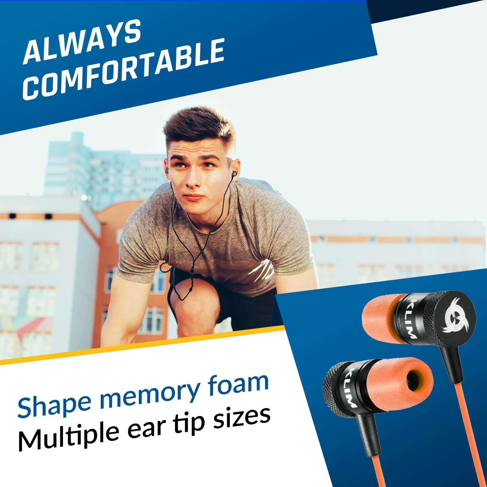 KLIM KLIM Fusion Earbuds Wired with Microphone + Long-Lasting with 5 Years Assurance - New - Innovative Memory Foam Earbuds + Gaming Earbuds with Mic and 3.5 mm Jack - Orange Earphones