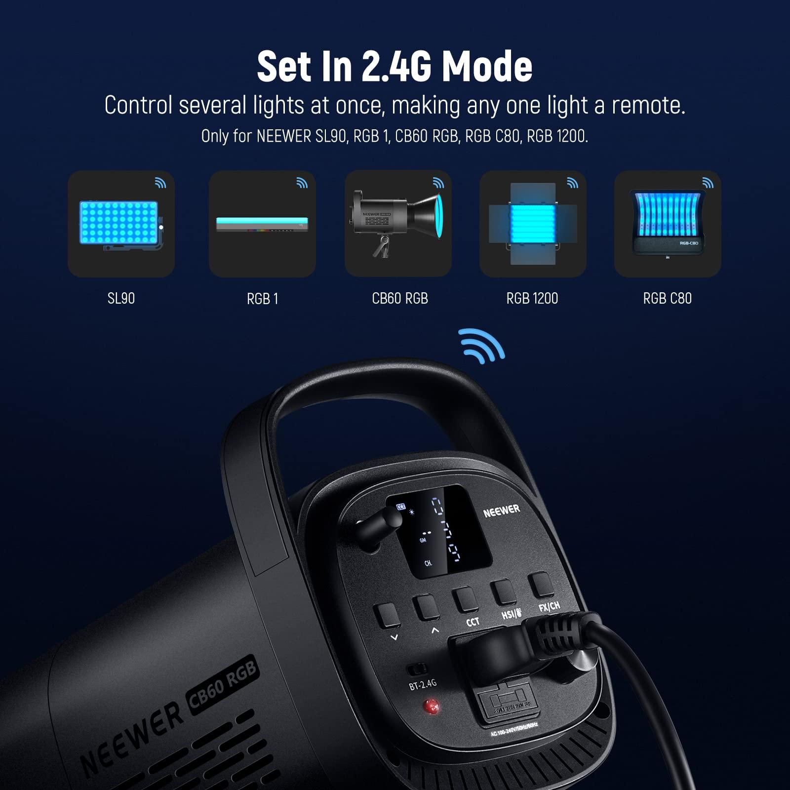 Neewer NEEWER CB60 RGB 70W LED Video Light with App Control, Bowens Mount COB Full Color Continuous Output Lighting with 13ft/4m Air Cushioned Light Stand Heavy Duty All Metal Photography Tripod Stand