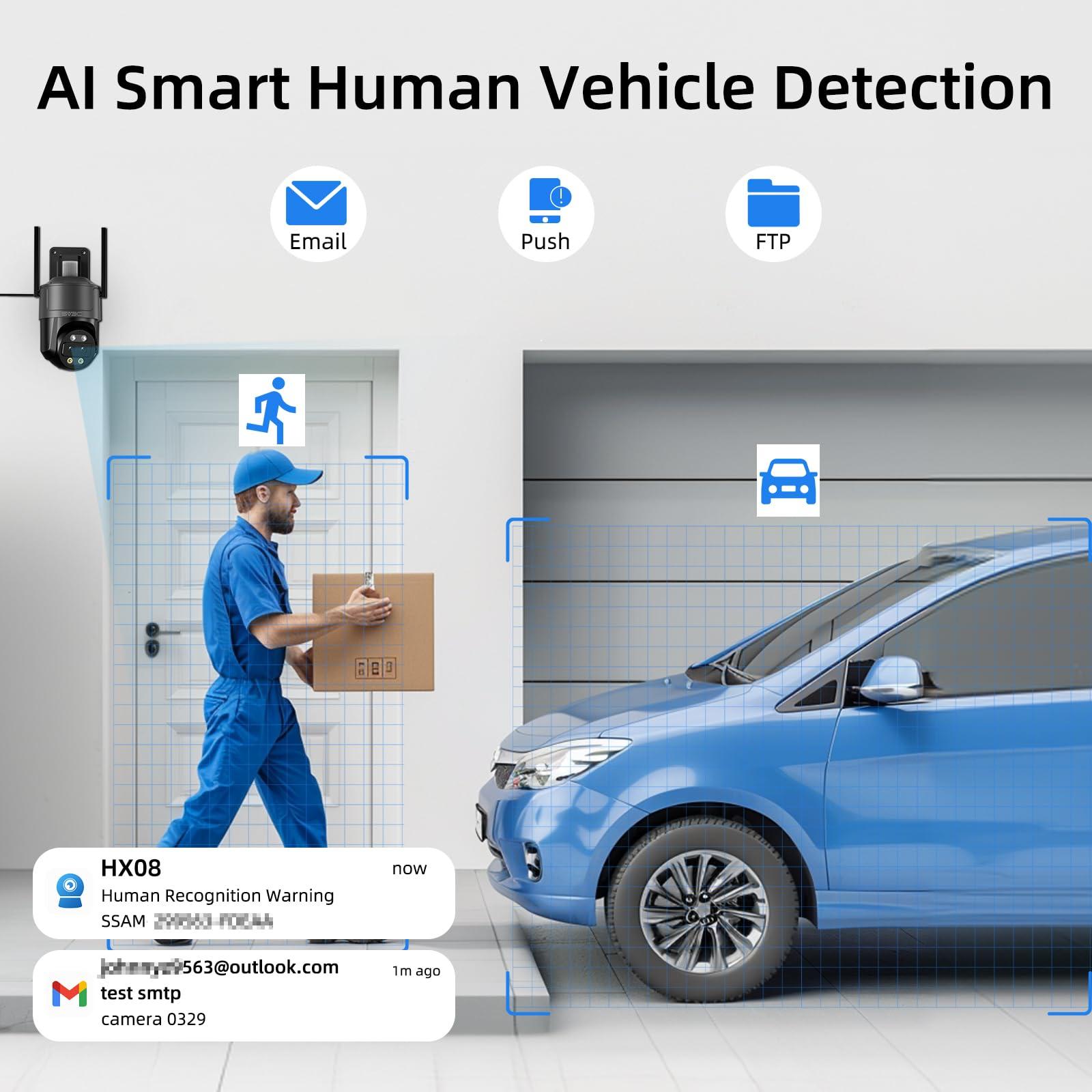 SV3C SV3C 4K Dual Lens PTZ WiFi Security Camera Outdoor, Dual Band Auto Tracking ONVIF IP Camera, Color Night Vision, Human Vehicle Motion Detection, Waterproof, 24/7 Recording, Blueiris, Camhipro, Black