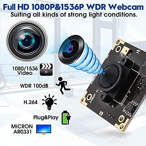 ELP ELP USB Camera WDR H.264 3megapixel 1536p Camera Module for Computer,3mp AR0331 Camera Module with Microphone Mini UVC USB2.0 Webcam Board,WDR 100db 3.7mm Pinhole Hidden USB Camera Module for Most OS