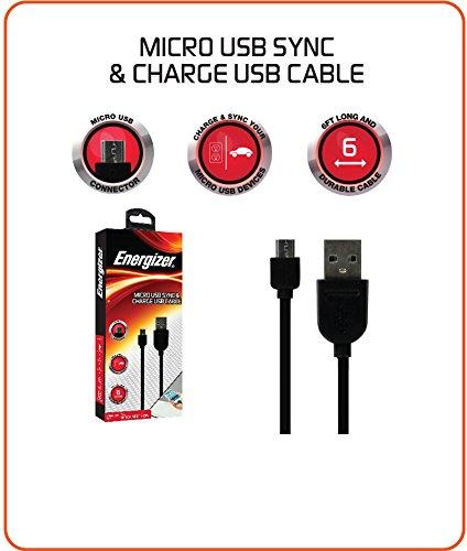 Premier Accessory Group Energizer Android Charger Micro USB Cable 6ft Fast Charging USB 2.0 Syncing Black Cord, 6 Feet (ENG-MCSYBK)