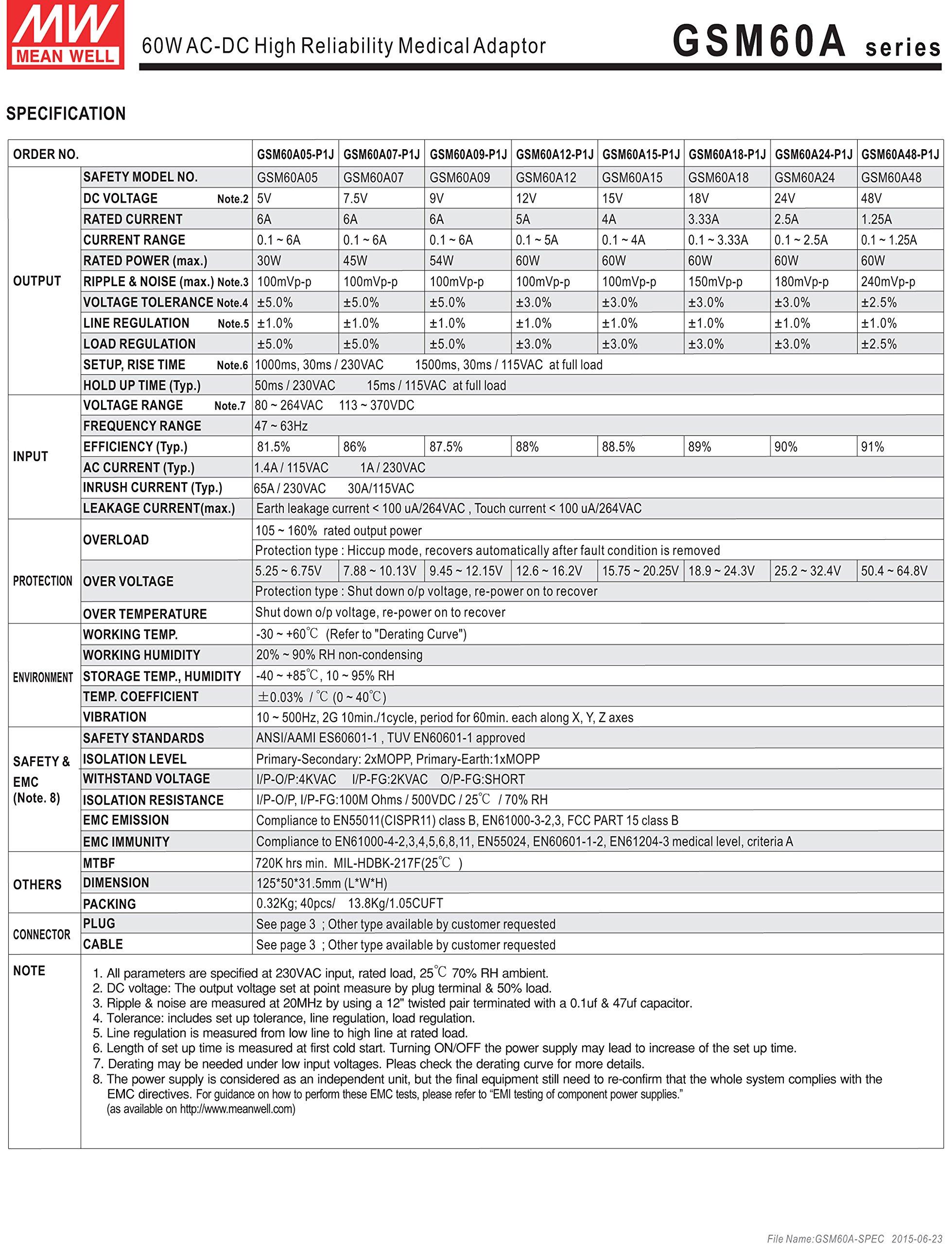 MEAN WELL MEAN WELL GSM40B48-P1J 48V 0.84A 40W AC-DC High Reliability Medical Adaptor