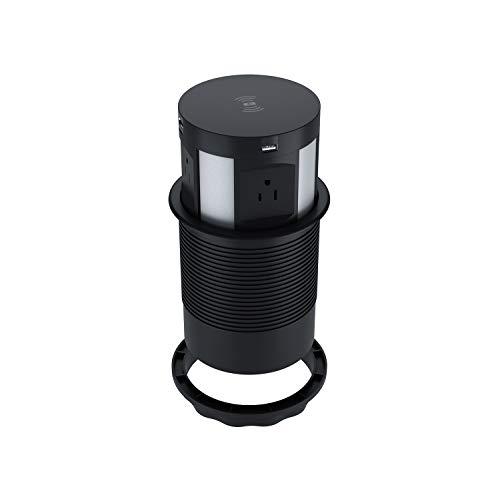 Kungfuking Automatic Pop Up Outlet Surge Protector Retractable Hidden Recessed Power Strip Power Socket with Wireless Charger USB Charging Station, 4US Plug+2USB+1RJ45 Port+1HDMI Port for Ofiice Conference