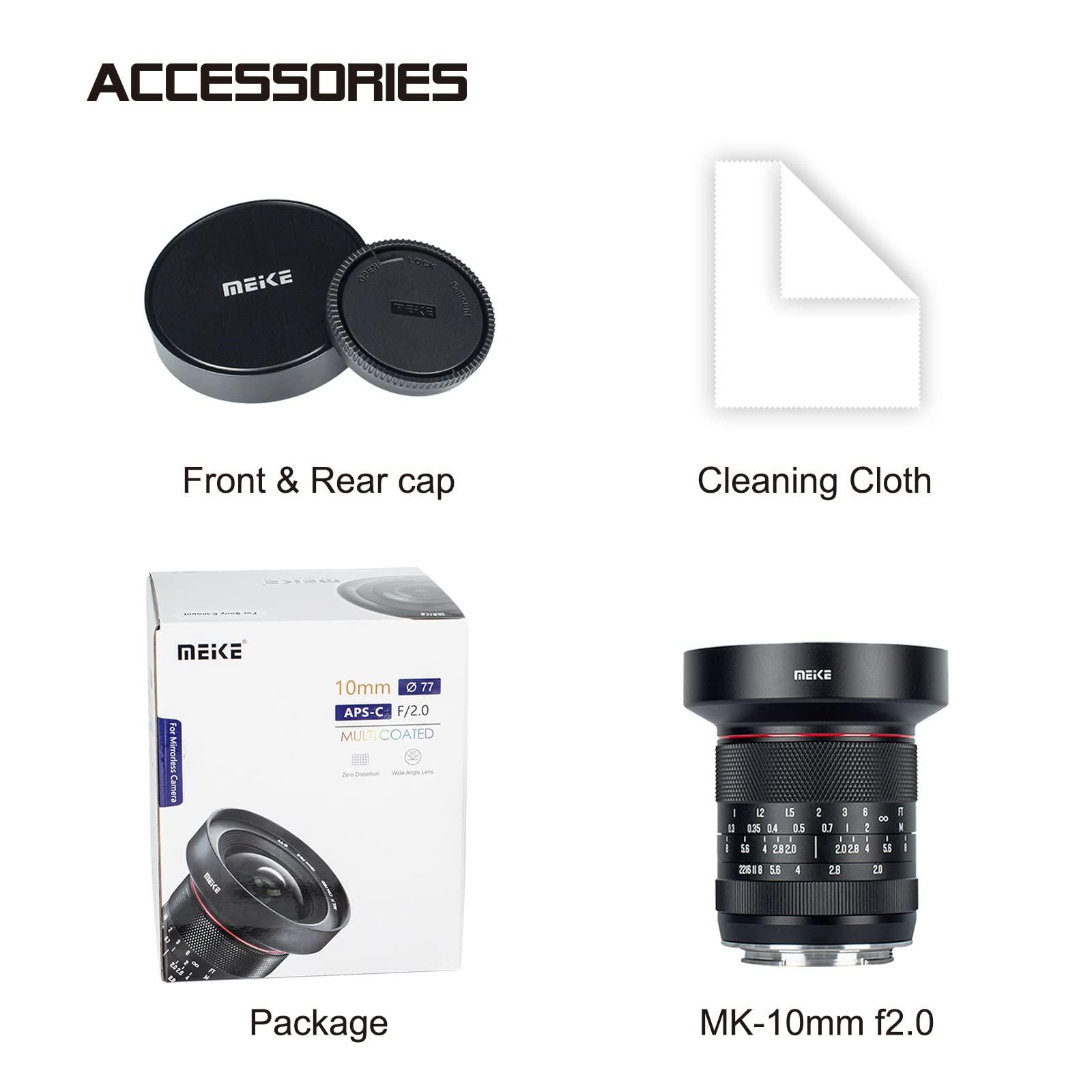 Meike Meike 10mm F2.0 Ultra Wide Angle APS-C Manual Focus Lens Compatible with Sony E-Mount Cameras A6700 A6600 A6400 A5000 A5100 A6000 A6100 A6300 A6500 NEX3 ZV-E10