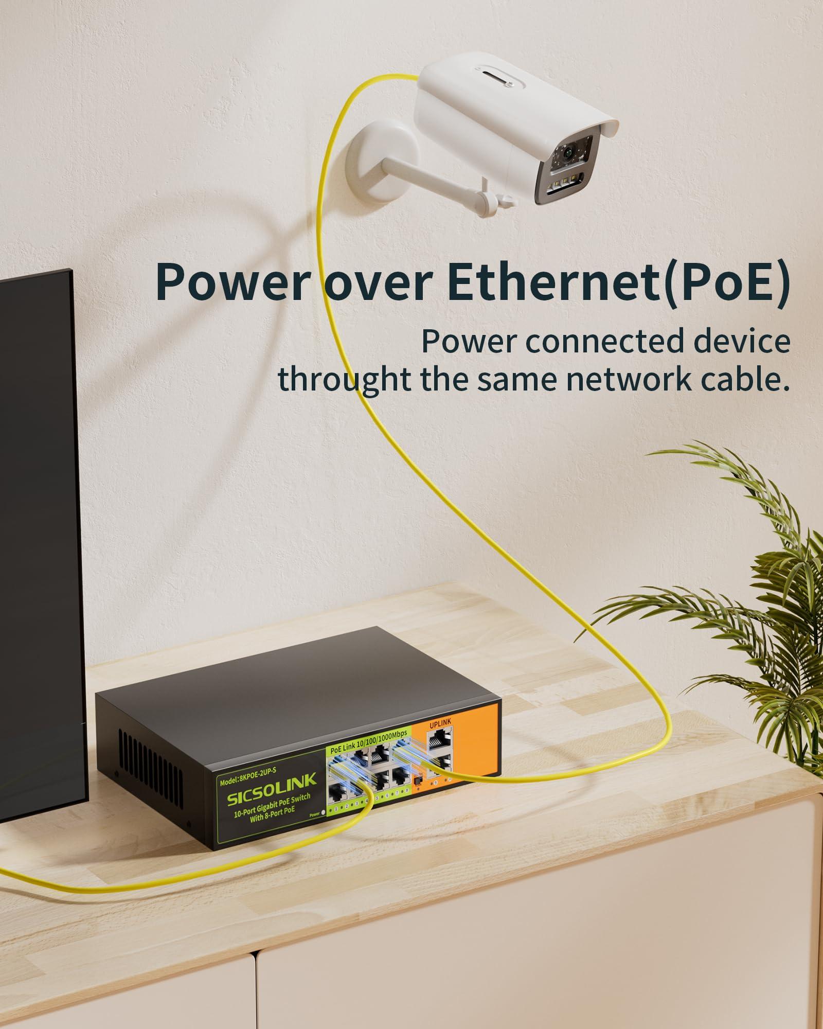 SICSOLINK SICSOLINK Gigabit Ethernet Network PoE Switch, 8 PoE Ports @120W with 2 Uplink Ports, Support 802.3af/at, Unmanaged, VLAN, for PoE Security Camera, AP (10 Gigabit Ports I 8*PoE+ 2*Uplink)