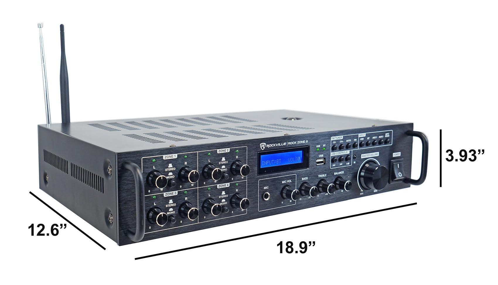 Rockville Rockville Bundle: (1) Rockville Rock Zone 8-Channel 1000W RMS Multi Room Receiver/Amplifier Bundle with (8) Pair Rockville HC655 Black 6.5" 500 Watt in-Ceiling Home Theater Speakers 8-Ohm (9 Items)