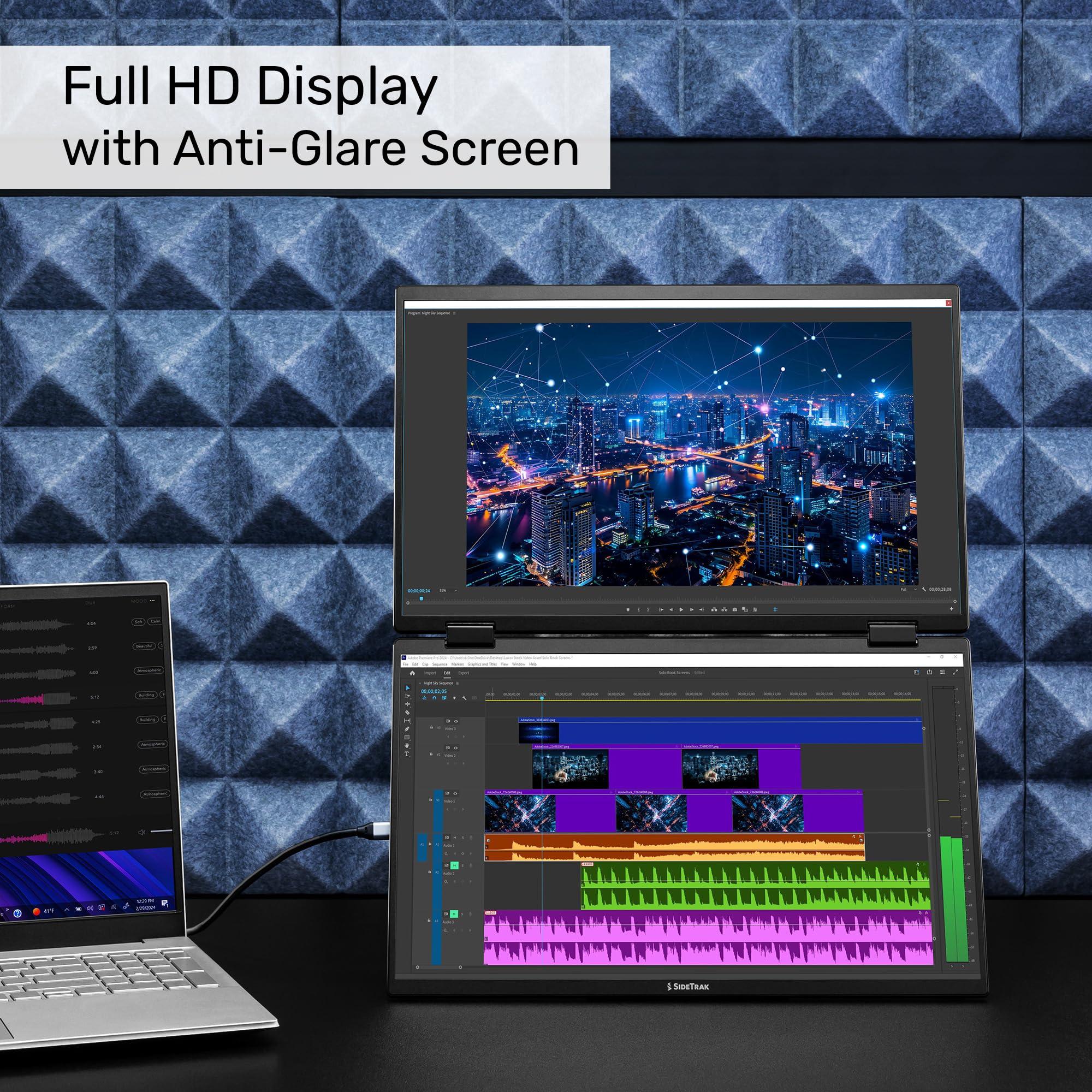 SideTrak SideTrak Solo Book 15.6" Foldable Dual Screen Portable Monitor with Protective Sleeve | Stacked FHD Laptop Screen Extender, 360 Rotation, USB-C & HDMI, Mac, PC, Chromebook Compatible