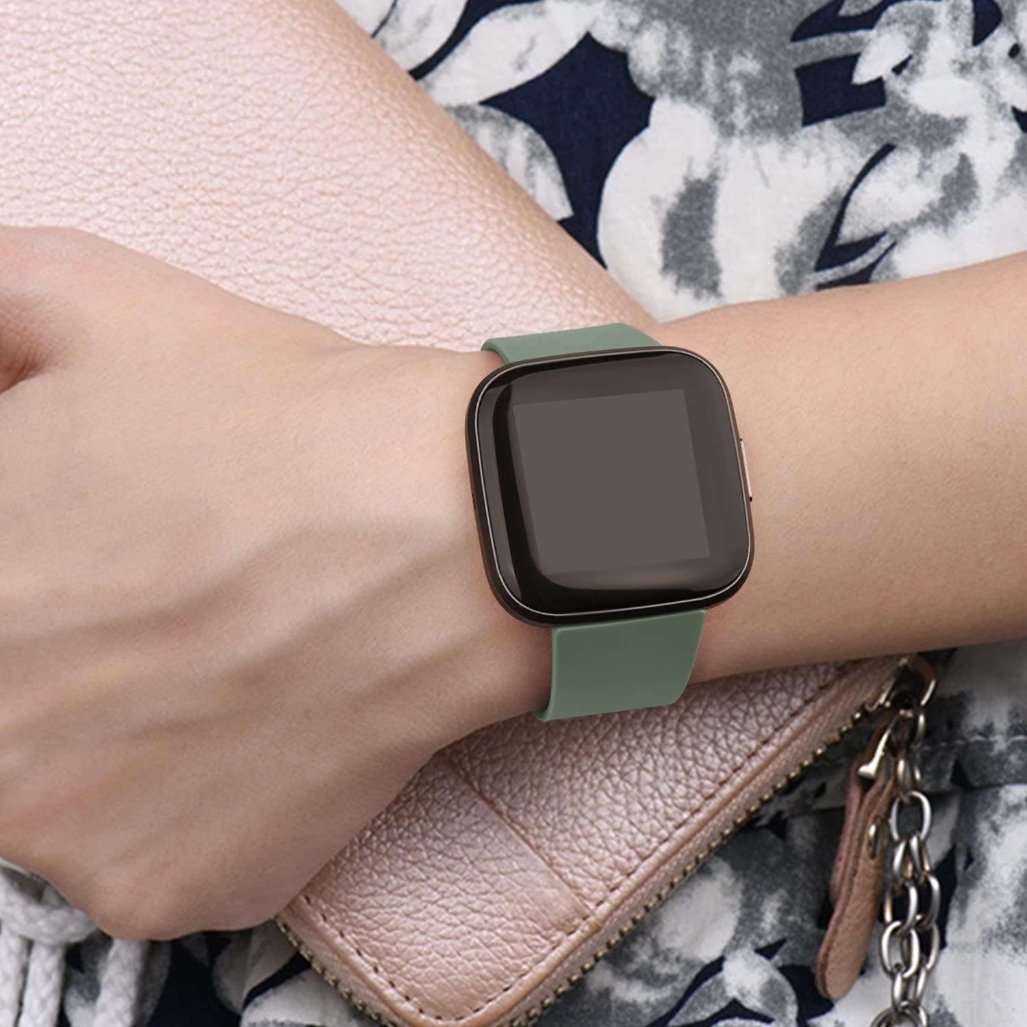 AK 3 Pack Sport Bands Compatible with Fitbit Versa 2 Bands/Fitbit Versa Bands/Versa Lite/Versa SE, Classic Soft Sport Replacement Wristbands for Fitbit Versa 2 Smart Watch Women Men (Small,Sand Pink/Milk