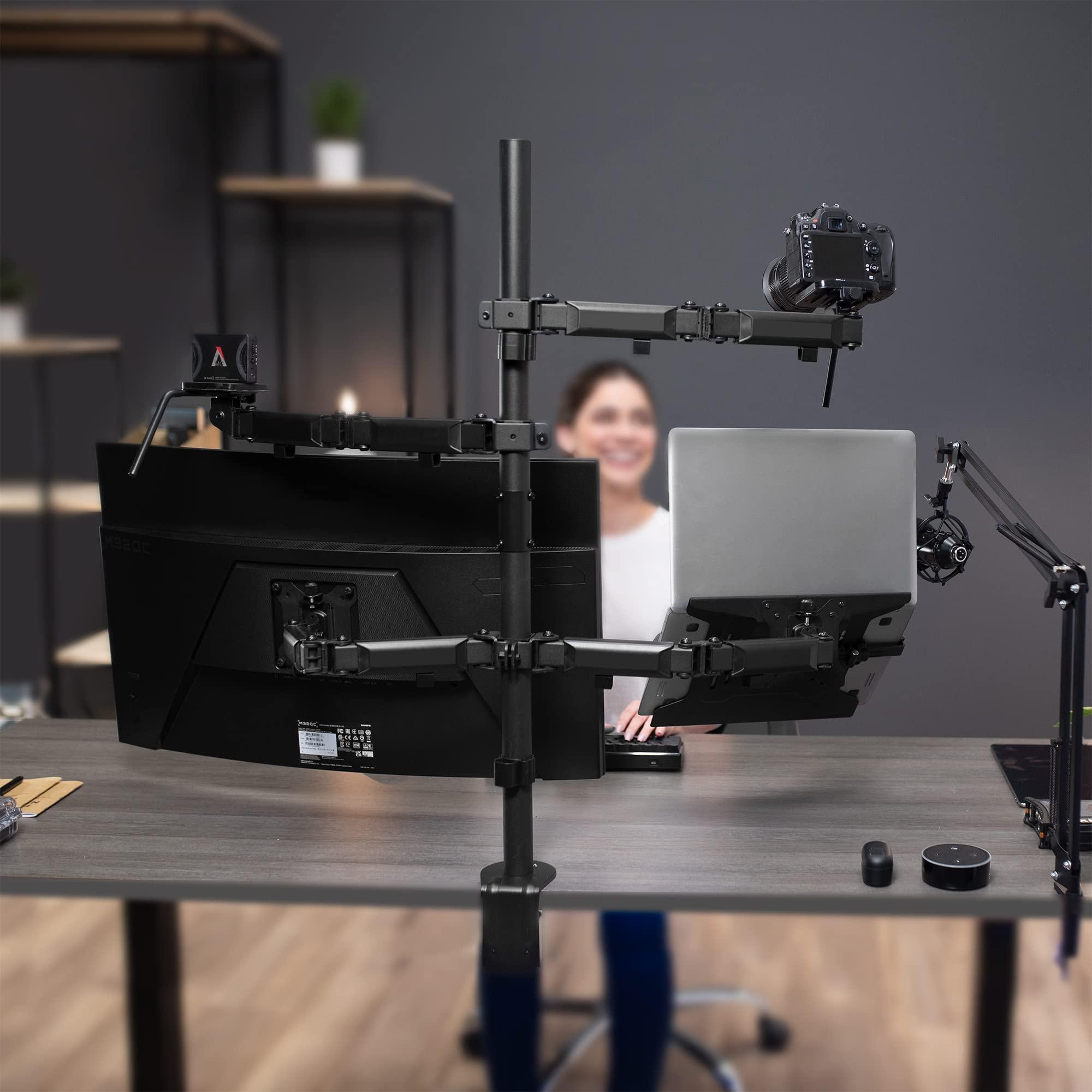 VIVO VIVO All-in-One Computer Studio Desk Mount, Mic Boom, Dual Monitor Mount up to 32 inches, Laptop Stand, Livestream Arms Compatible with Cameras, Lighting, Phone/Tablet Adapters, STAND-LIVE2L