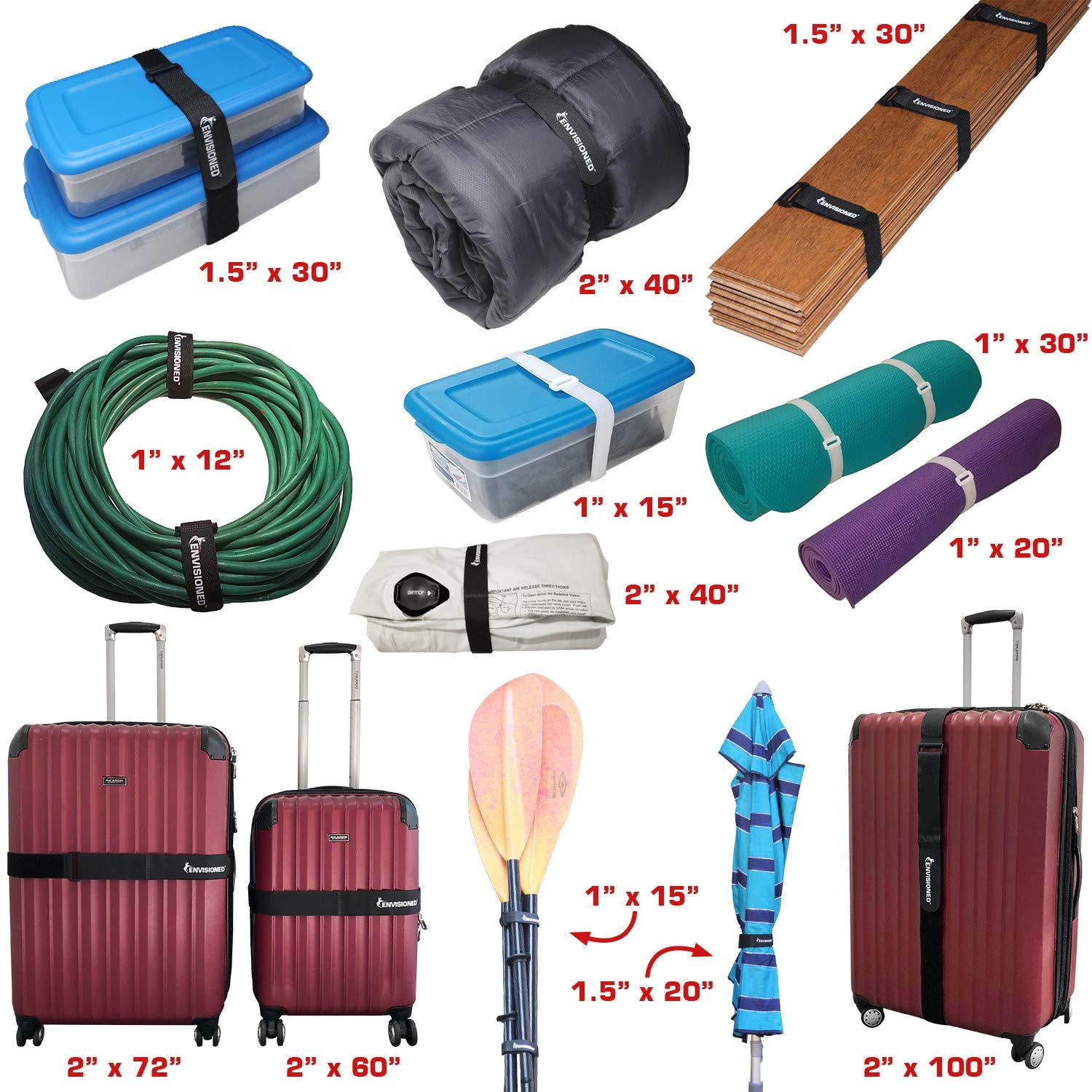 ENVISIONED Elastic Reusable Cinch Straps 1.5" x 20" - 6 Pack Multipurpose Quality Hook and Loop Securing Straps