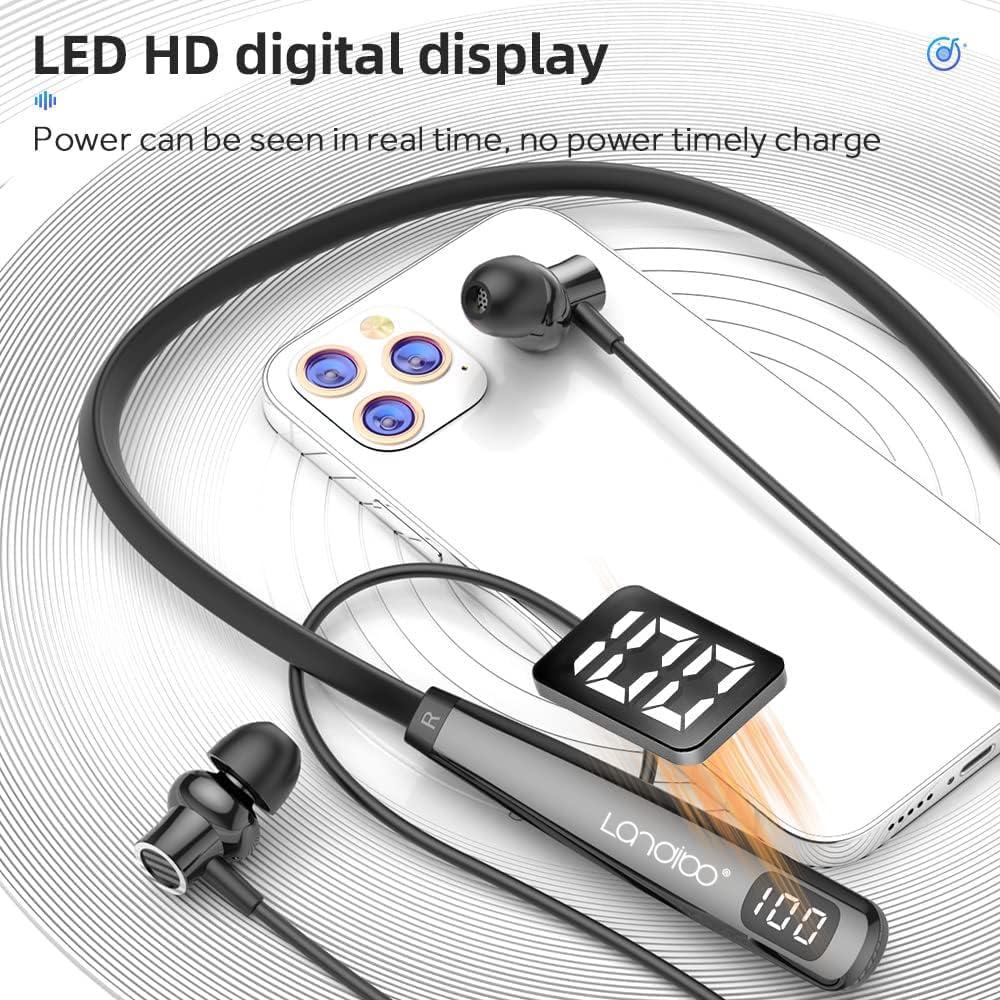 LANDIBO LANDIBO Wireless Waterproof Sports Earphones with 100 Hours of Playback time, Bluetooth Earphones with Microphone, in Ear Noise Reduction, Used for Gym Running and Exercise (Y10)