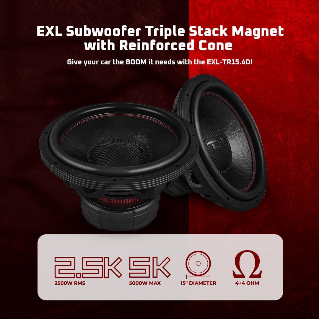 DS18 DS18 EXL-TR15.4D 15" Subwoofer Triple Stack with Reinforced Cone with Epoxy Coating for Enhanced Audio Performance, 2500 Watts RMS 4" Dvc 4-Ohm, Pro Audio SPL Car Subwoofer