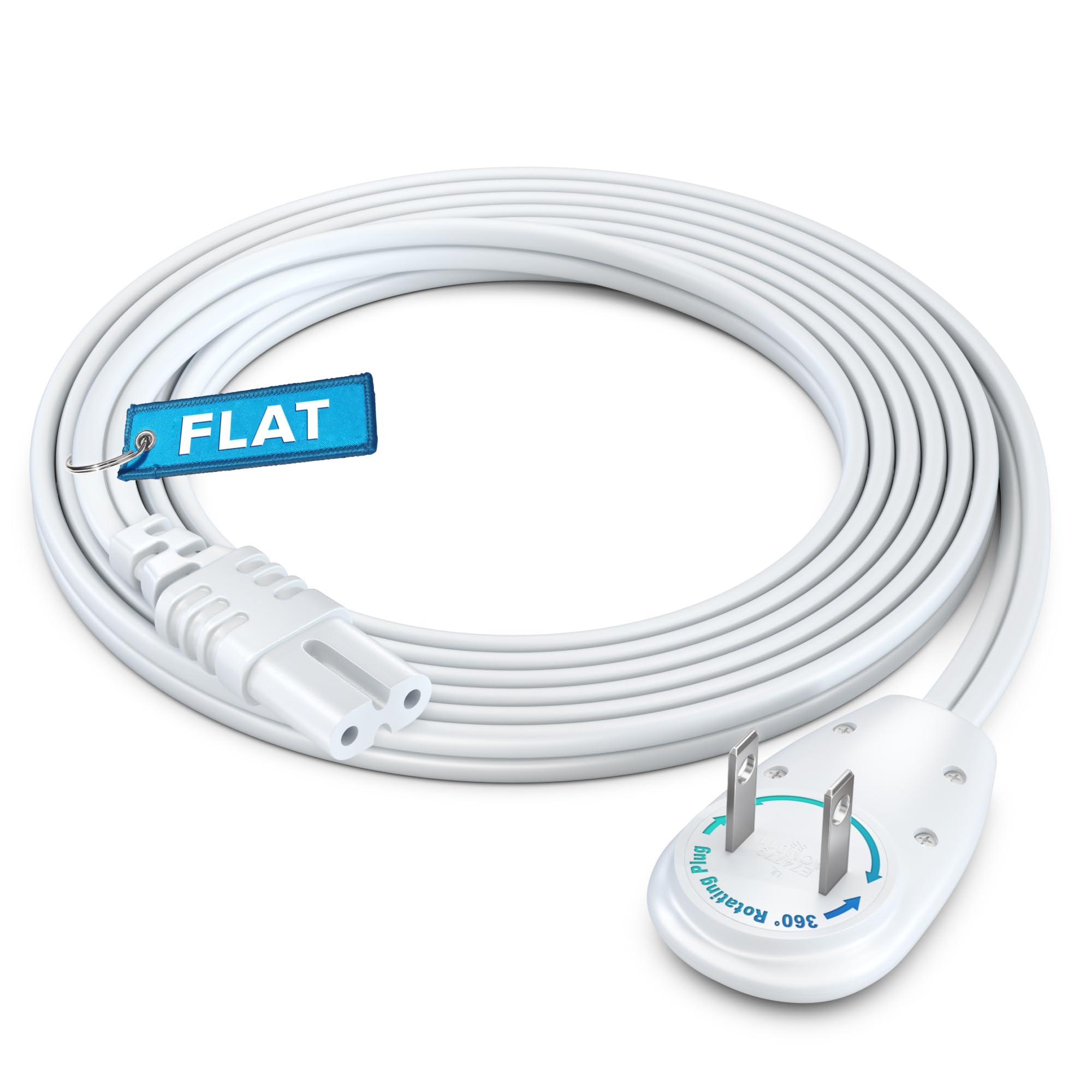 Maximm Maximm 2-Prong TV Power Cord 6ft, 360 Rotating Flat Plug, UL Listed, Non-Polarized, Compatible with Samsung, LG, Sony, TCL, Hisense, and More LED LCD Smart TVs, White