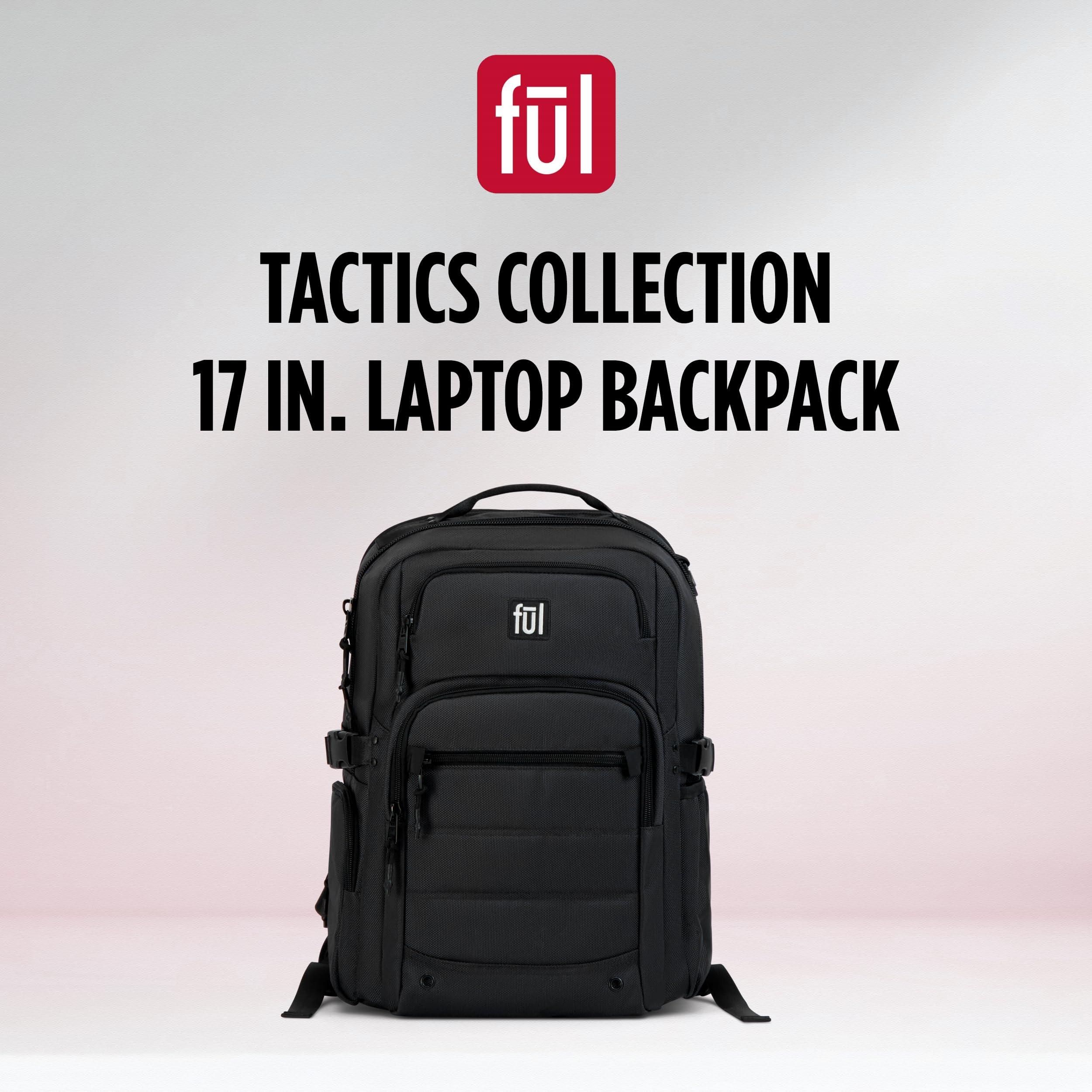 FUL FUL Tactics Collection 17 Inch Laptop Backpack, Division Padded Computer Bag for Commute or Travel, Black, One Size